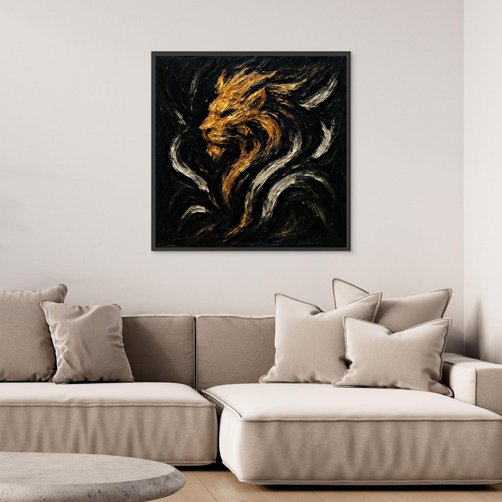 Abstract Lion Canvas Wall Art – Gold and Black Modern Print