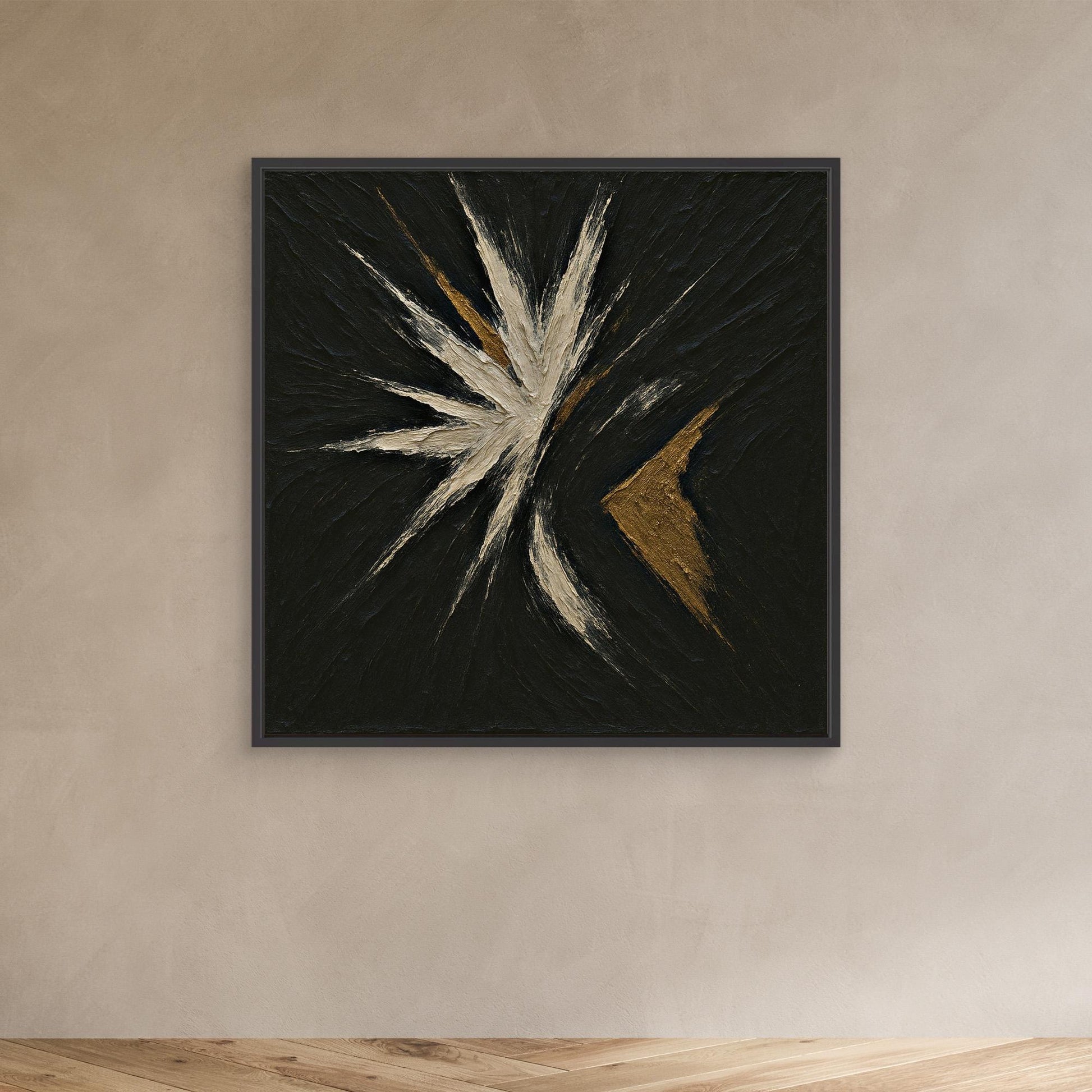 Abstract Starburst Canvas Wall Art – Black, Gold & Ivory