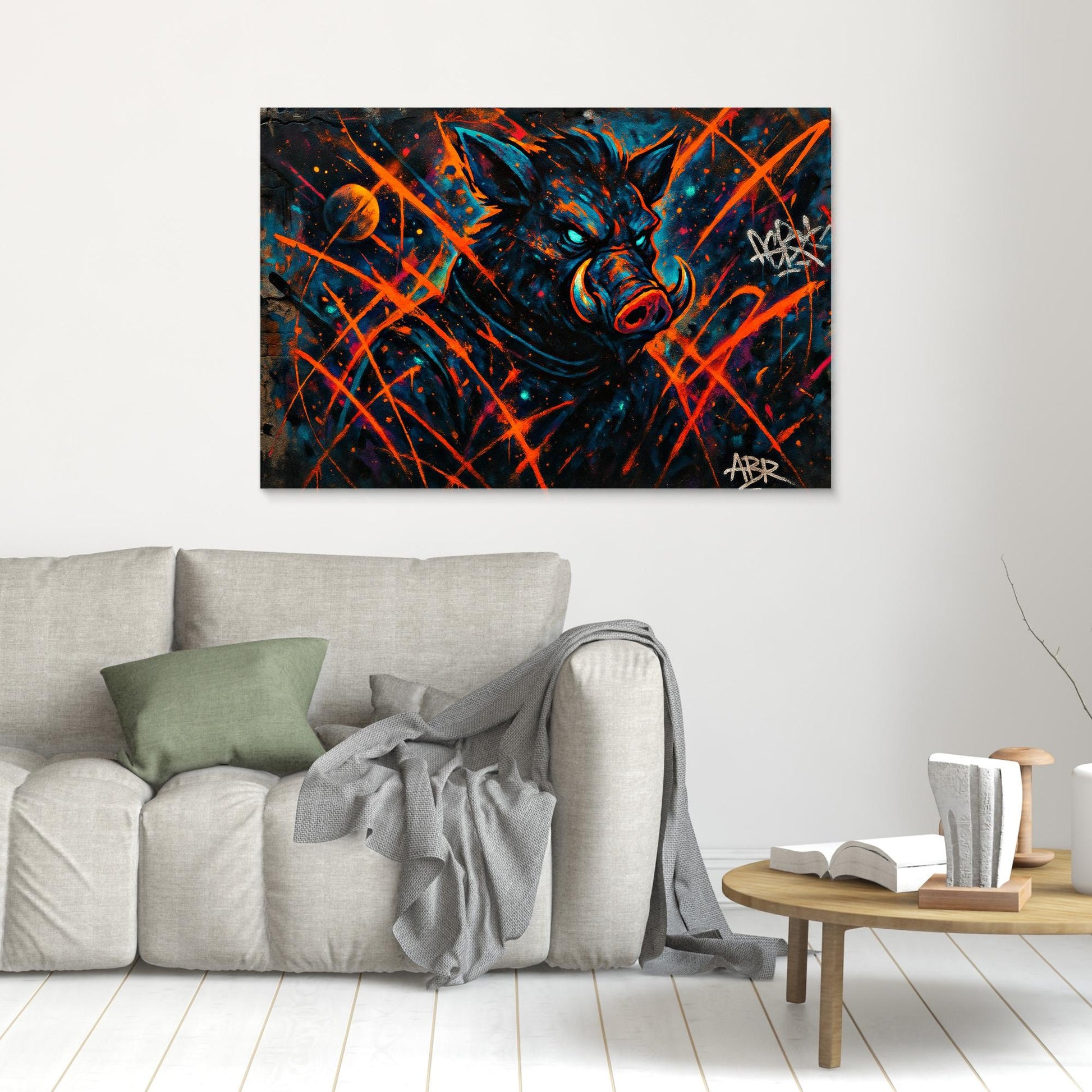 Space Boar Canvas Wall Art – Neon Graffiti Style