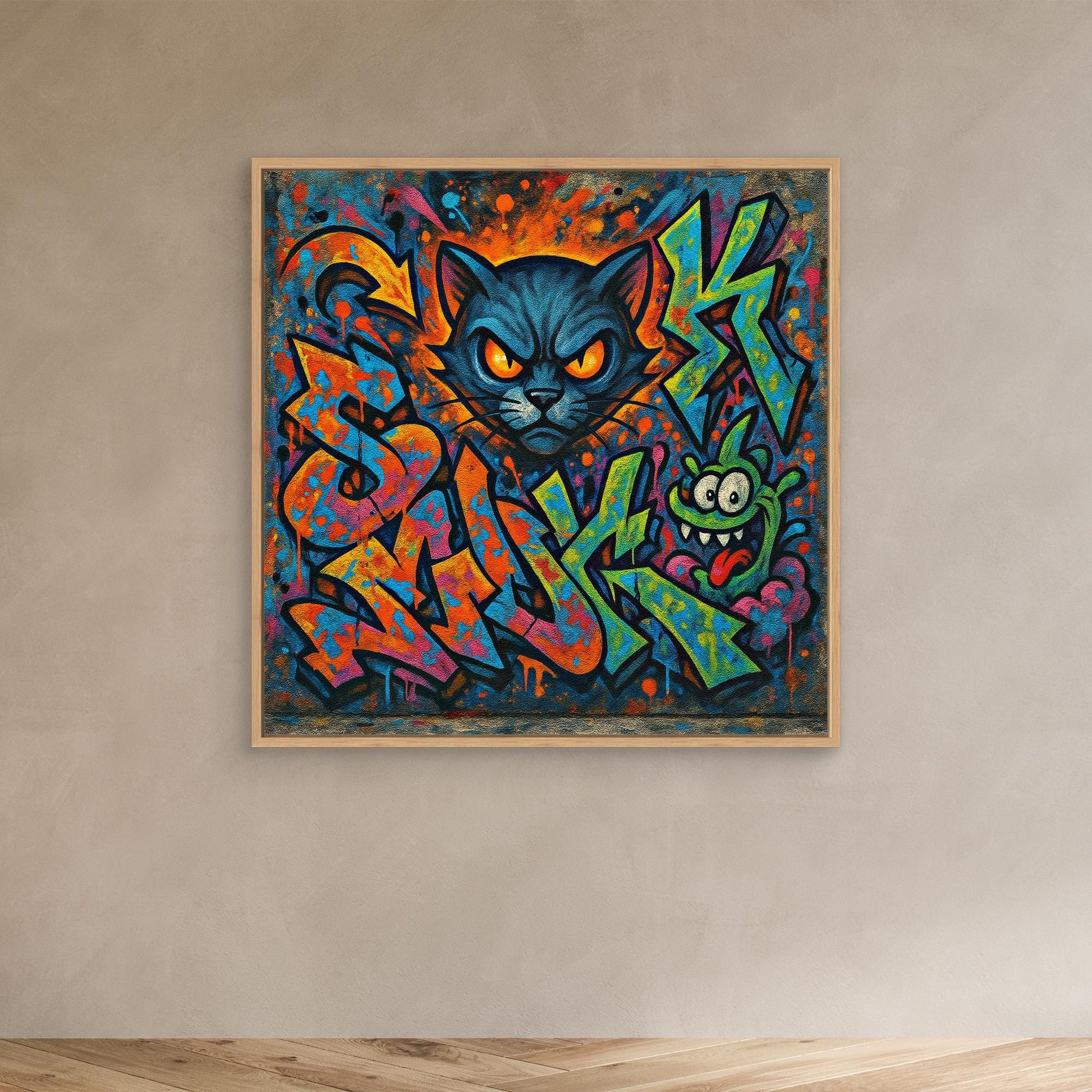 Fierce Feline – Urban Graffiti Cat Canvas Wall Art | Bold Street Art Print