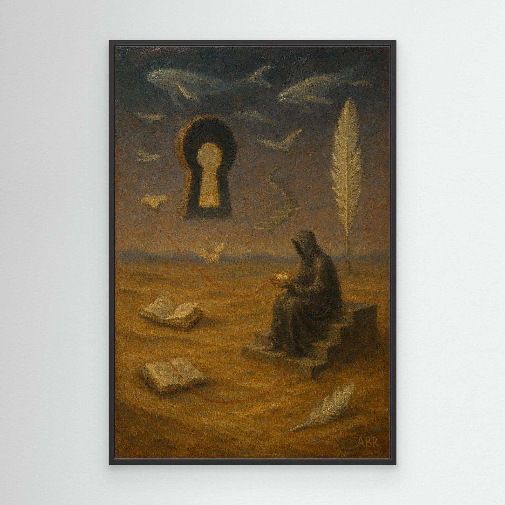 Surreal Canvas Wall Art – Hooded Figure and Keyhole