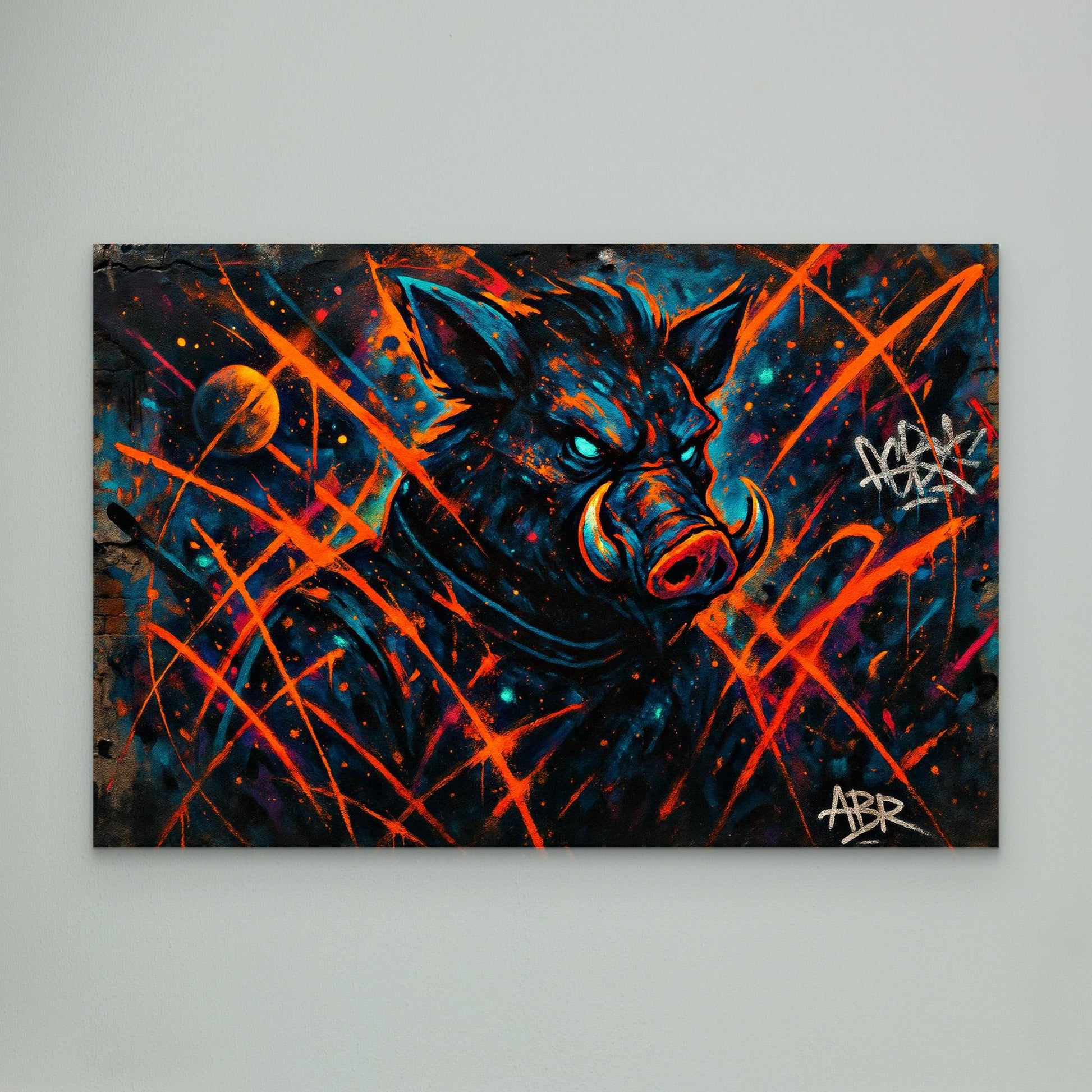 Space Boar Canvas Wall Art – Neon Graffiti Style