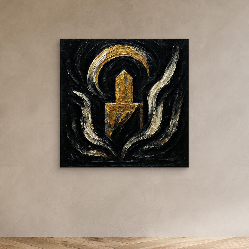 Abstract Monument Canvas Wall Art in Black and Gold