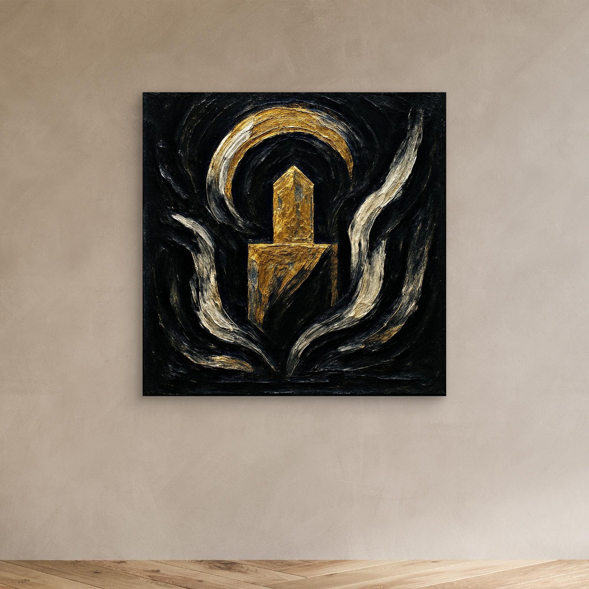Abstract Monument Canvas Wall Art in Black and Gold