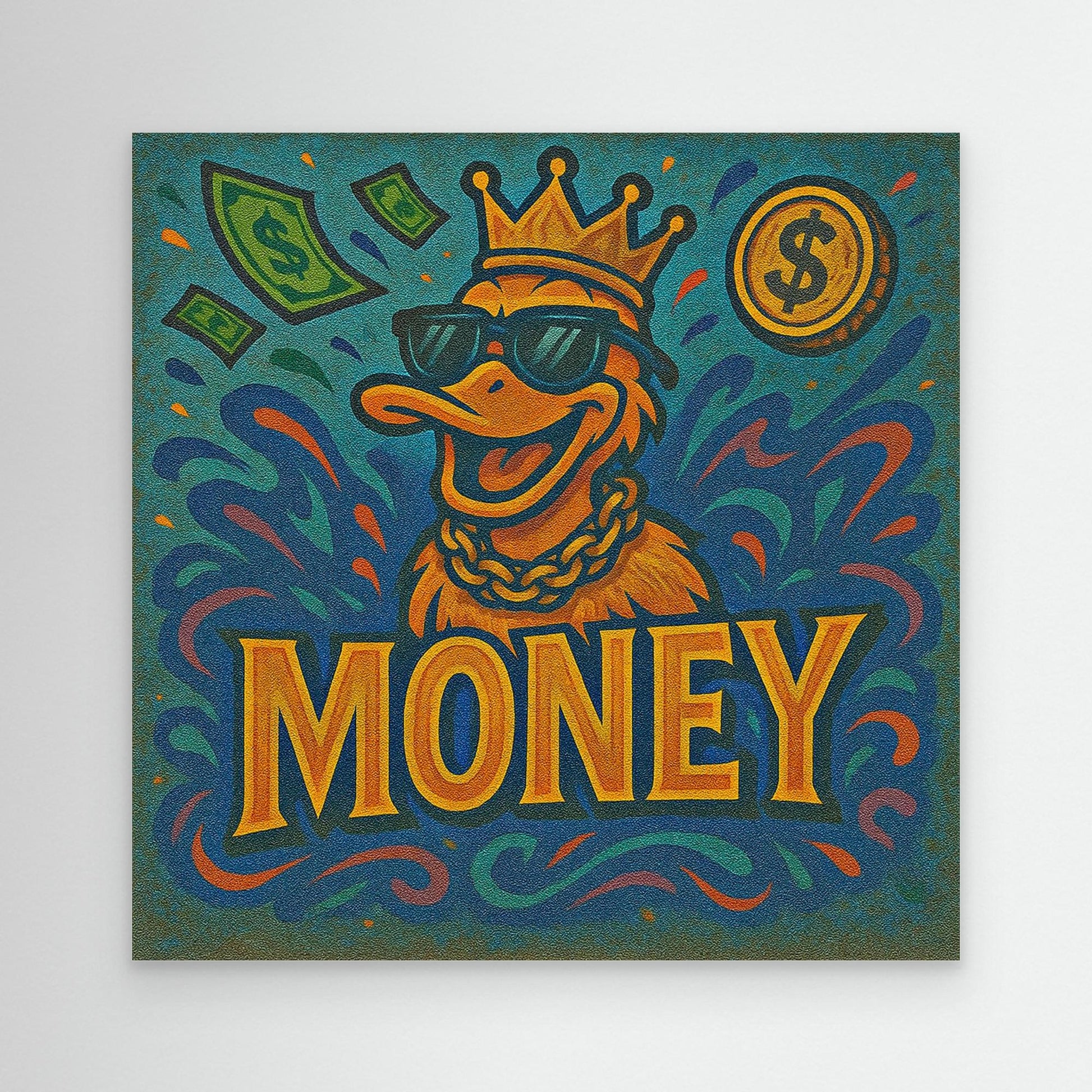 Rich Duck Vibes – Graffiti Style Money Art Print on Canvas | Hip-Hop Street Art Wall Decor