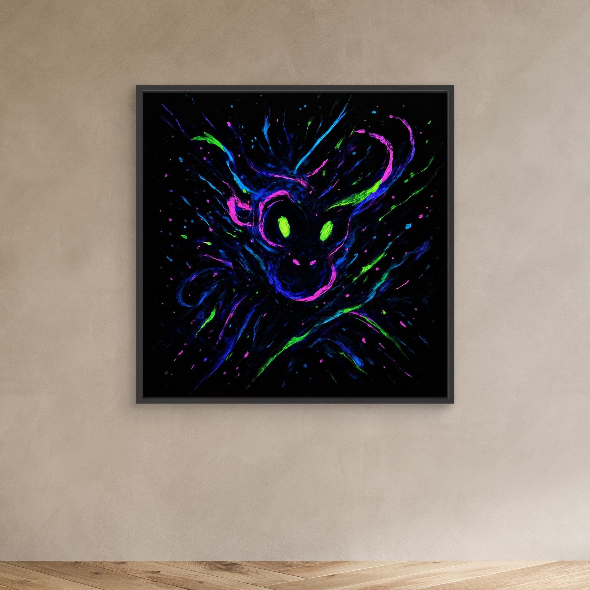 Neon Ape Spirit – Abstract Galactic Glow Canvas Wall Art | UV Reactive Alien Monkey Art Print