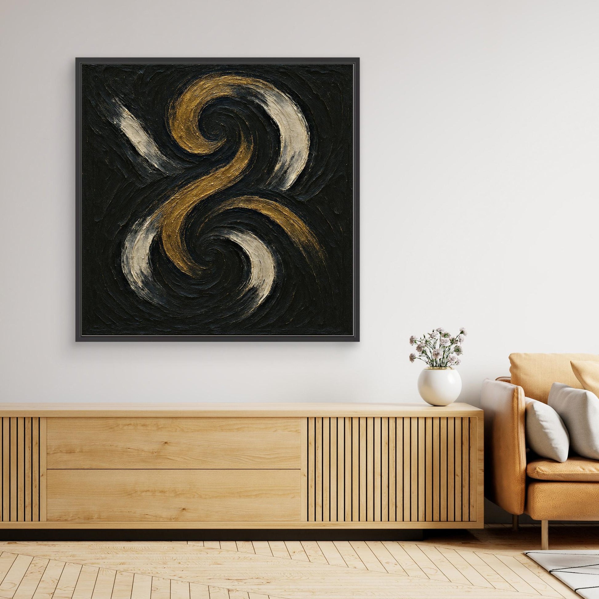 Spiral Abstract Canvas Wall Art – Gold and Black Modern Print