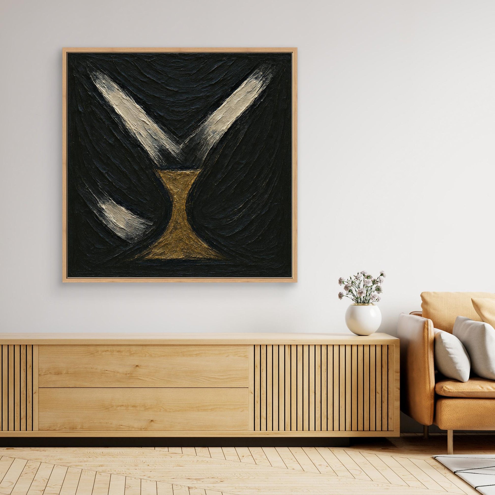 Golden Abstract Hourglass Canvas Wall Art