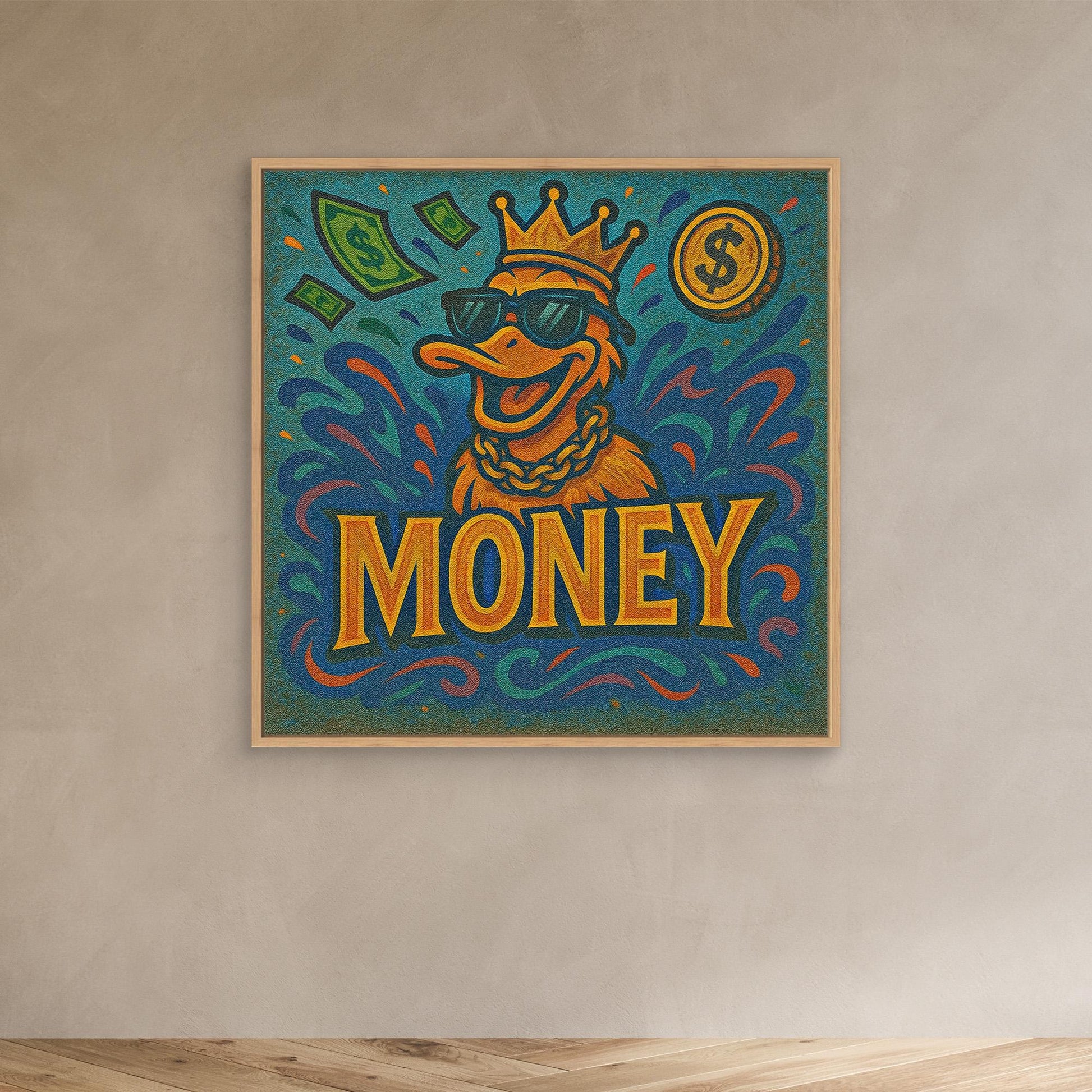 Rich Duck Vibes – Graffiti Style Money Art Print on Canvas | Hip-Hop Street Art Wall Decor