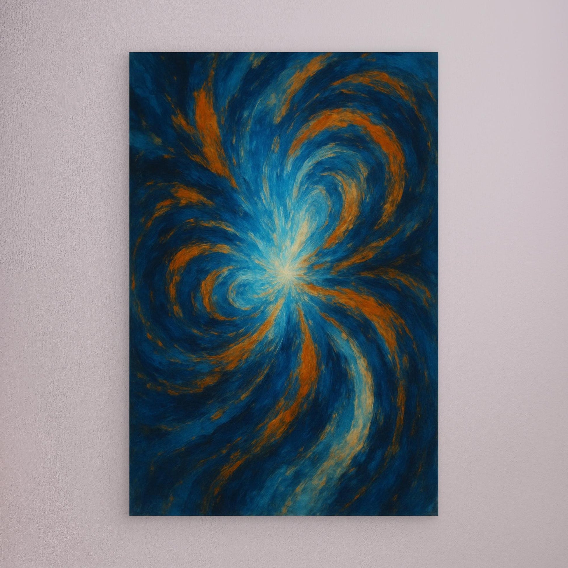 Blue and Orange Abstract Canvas Wall Art – Swirling Energy Print