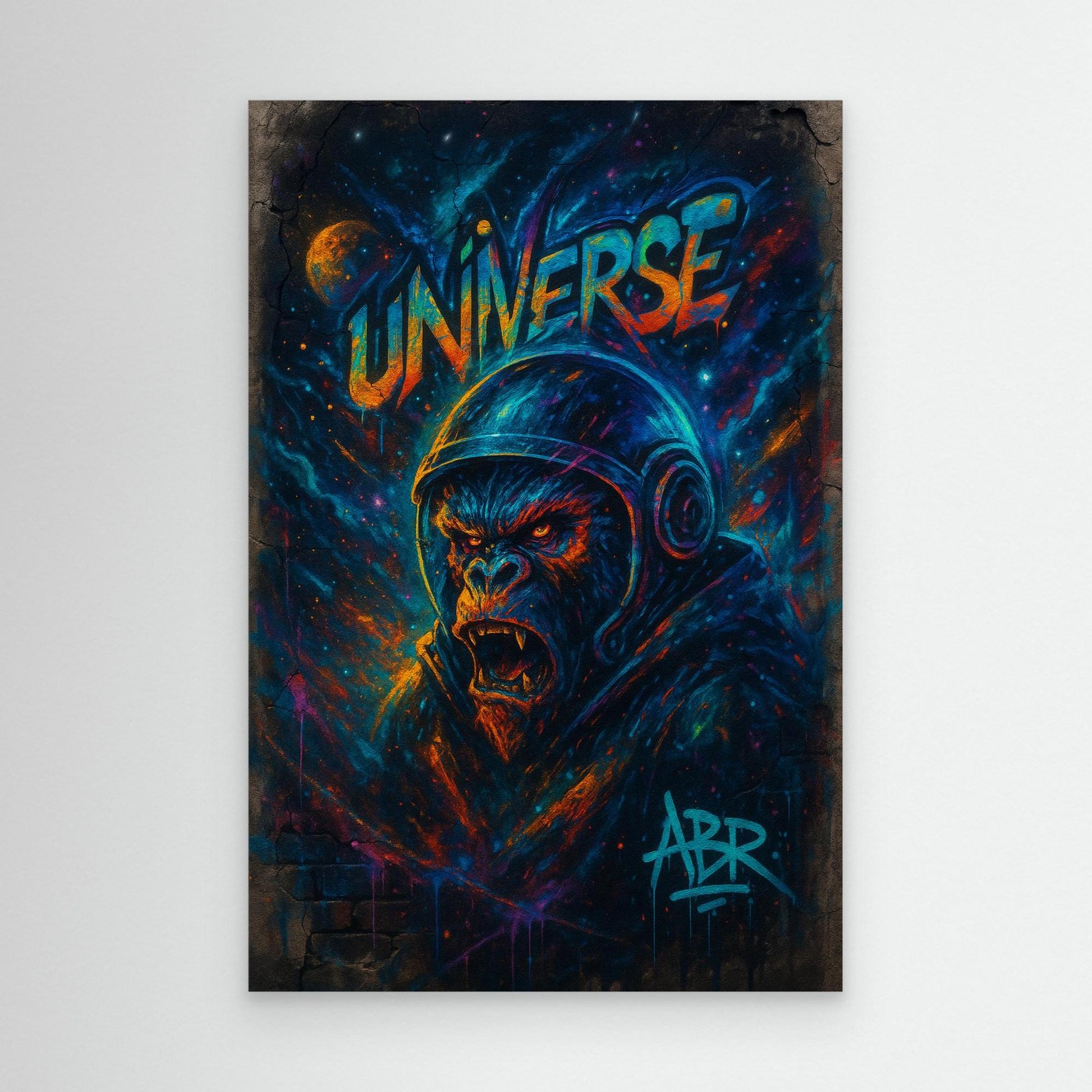 Astronaut Gorilla Canvas Wall Art – Urban Neon Space Graffiti