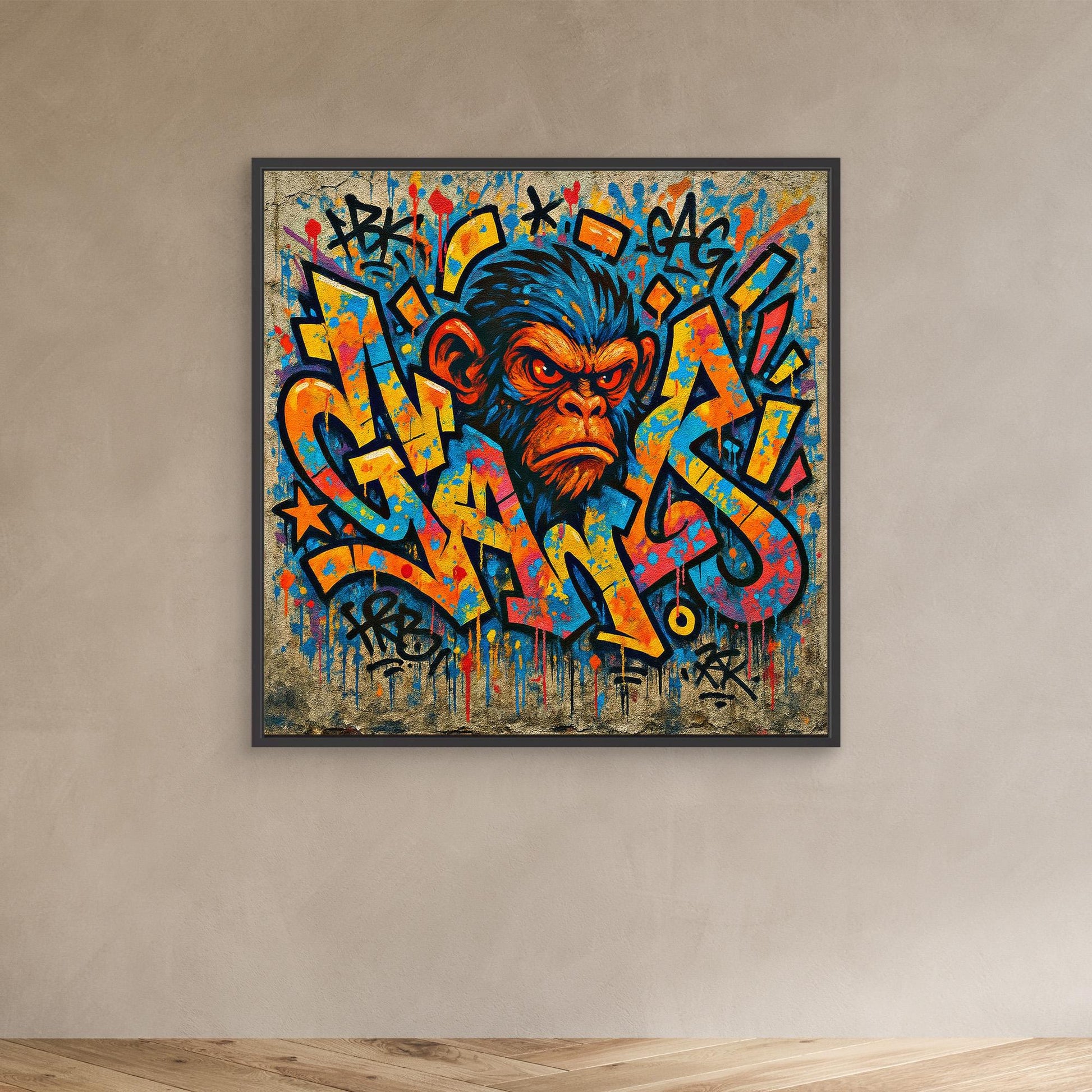 Graffiti Monkey Rage – Bold Urban Street Art Canvas Print | Colorful Pop Culture Wall Decor