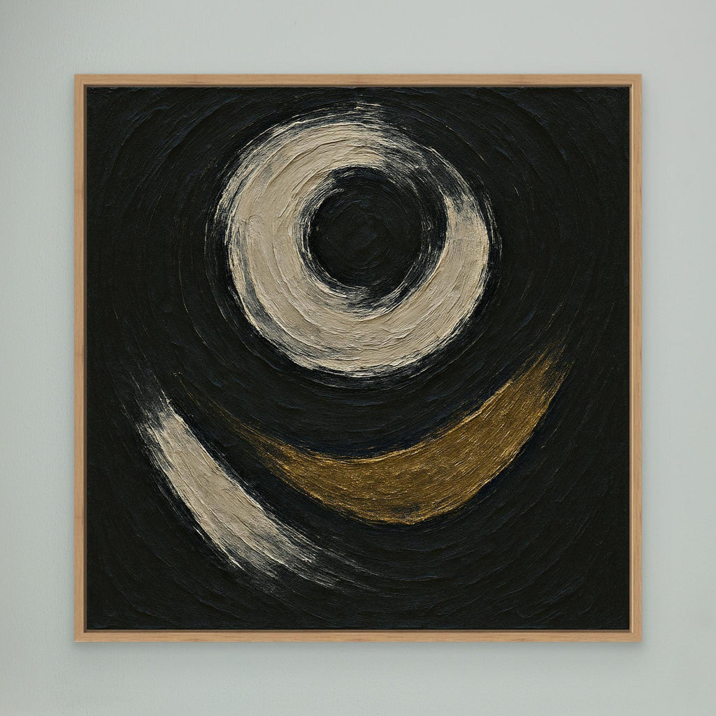Abstract Circle Canvas Wall Art – Textured Black and Gold Print