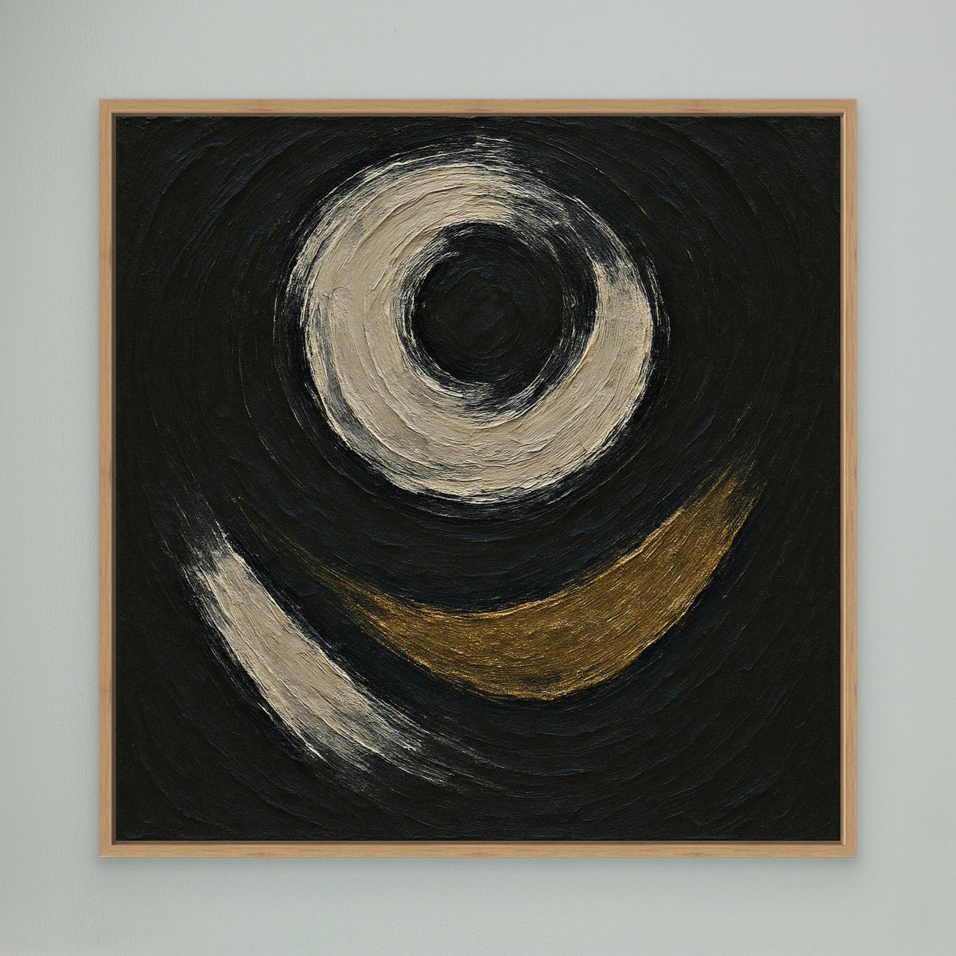 Abstract Circle Canvas Wall Art – Textured Black and Gold Print
