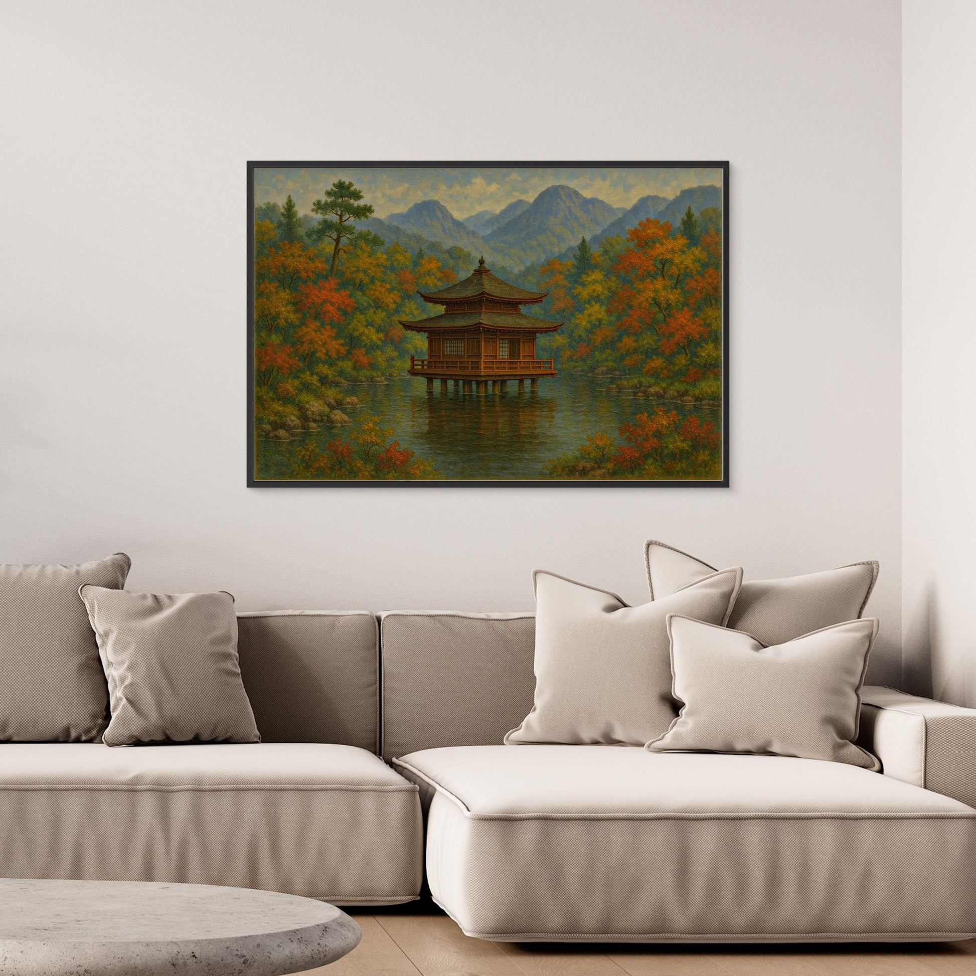 Tranquil Japanese Temple in Autumn – Zen Landscape Canvas Wall Art
