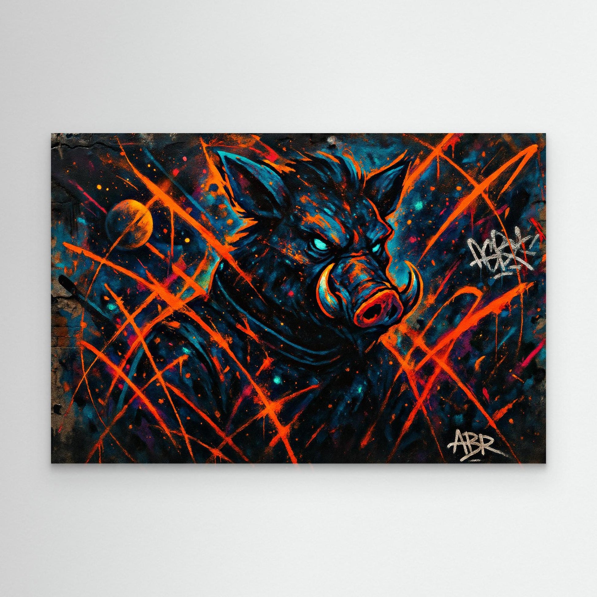 Space Boar Canvas Wall Art – Neon Graffiti Style