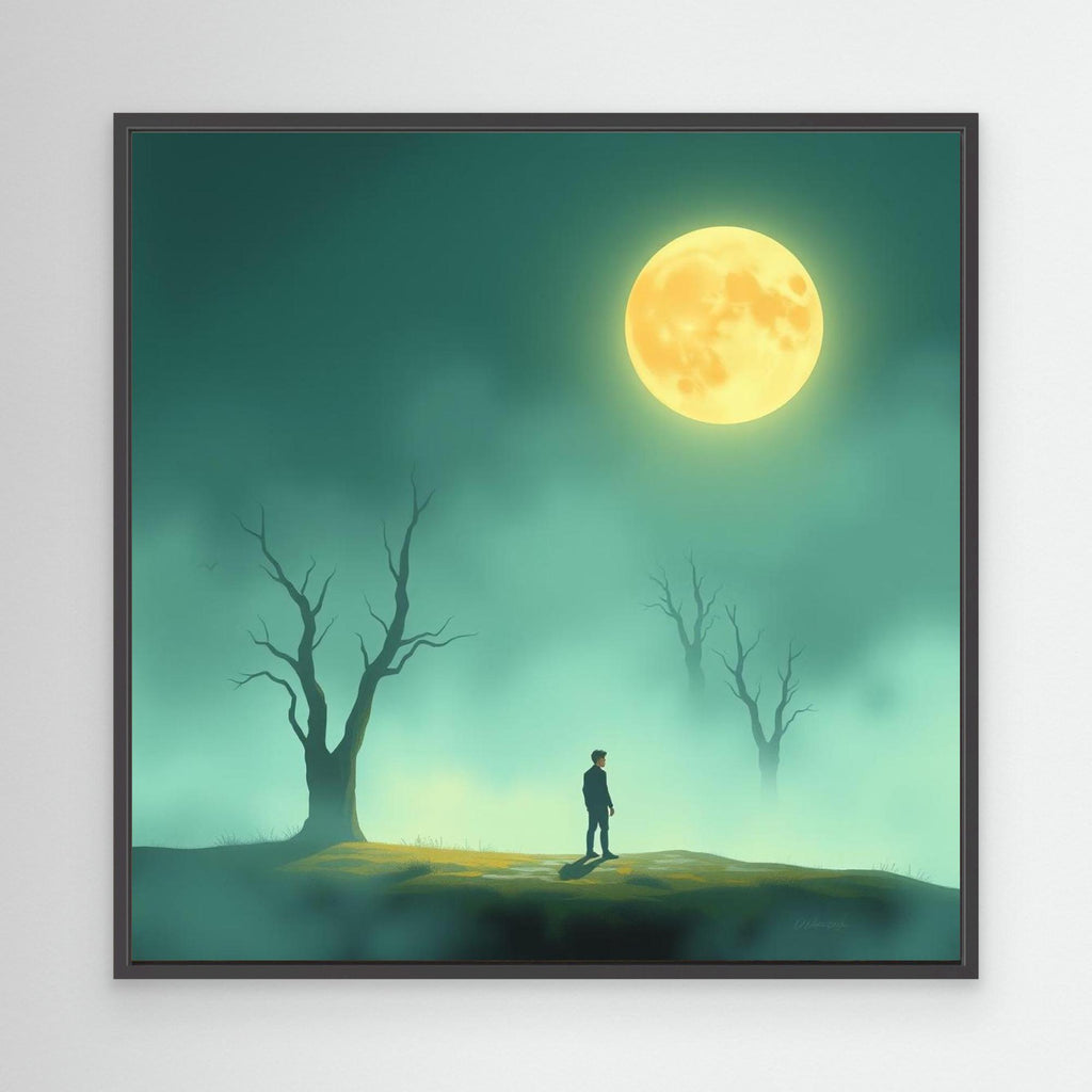 Minimalist Moonlight Silence – Serene Canvas Wall Art in Fog and Full Moonlight