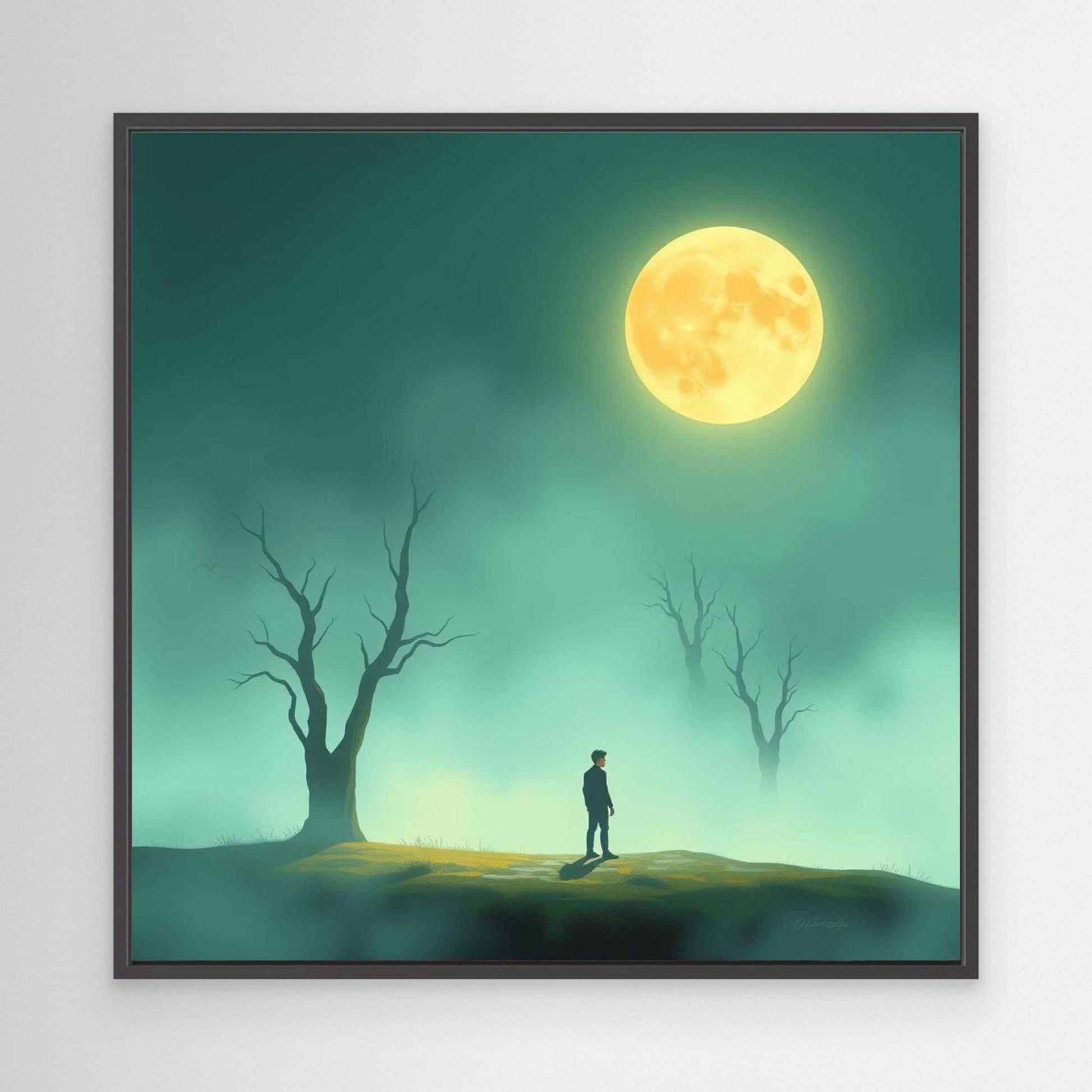 Minimalist Moonlight Silence – Serene Canvas Wall Art in Fog and Full Moonlight