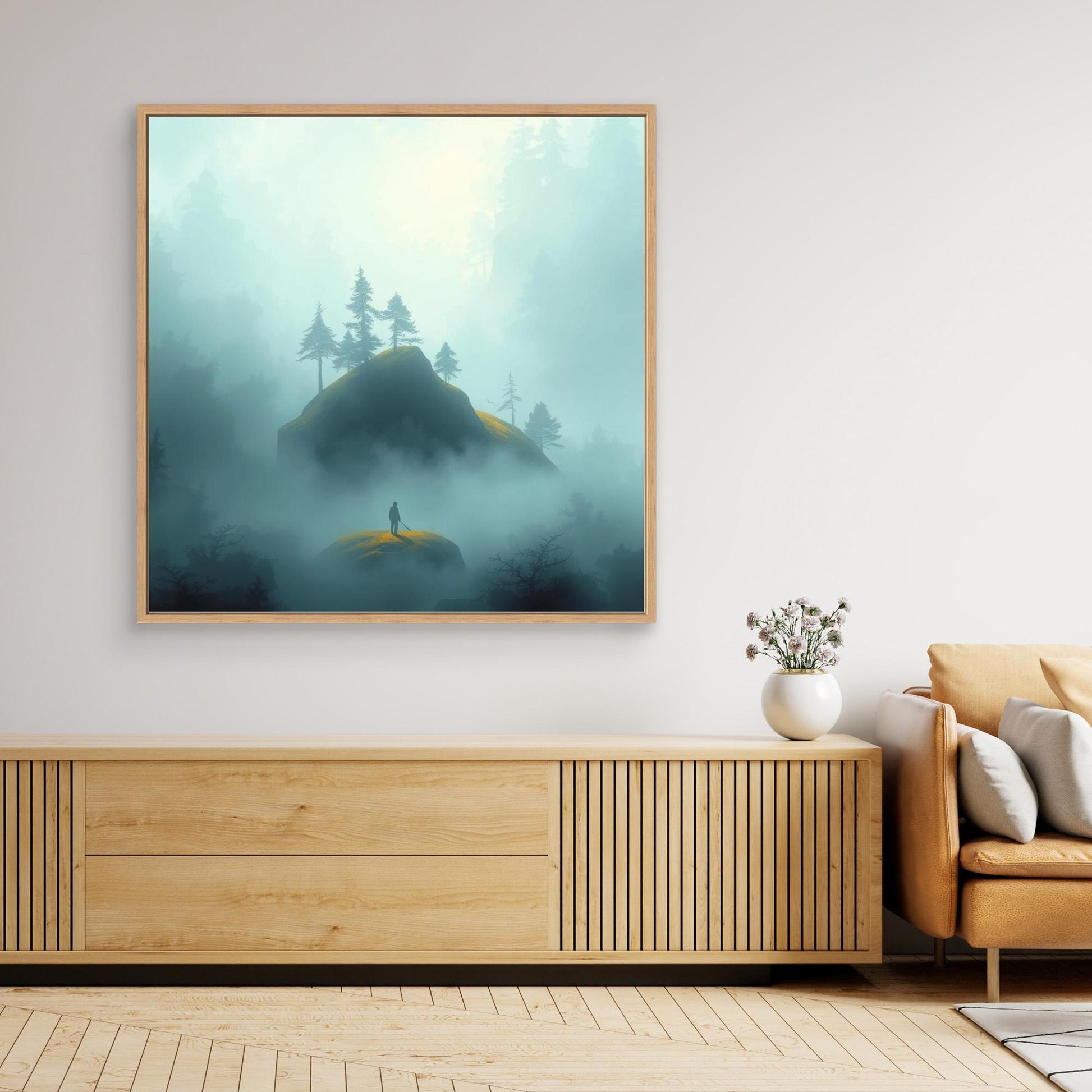 Echoes in the Mist – Minimalist Forest Landscape Canvas Wall Art