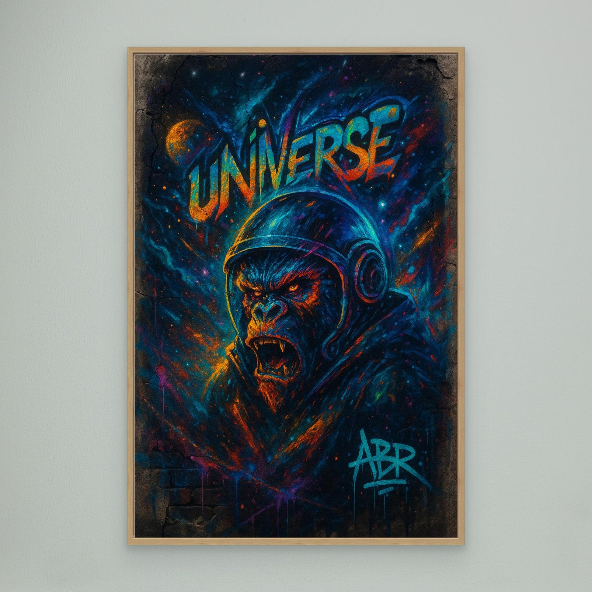 Astronaut Gorilla Canvas Wall Art – Urban Neon Space Graffiti
