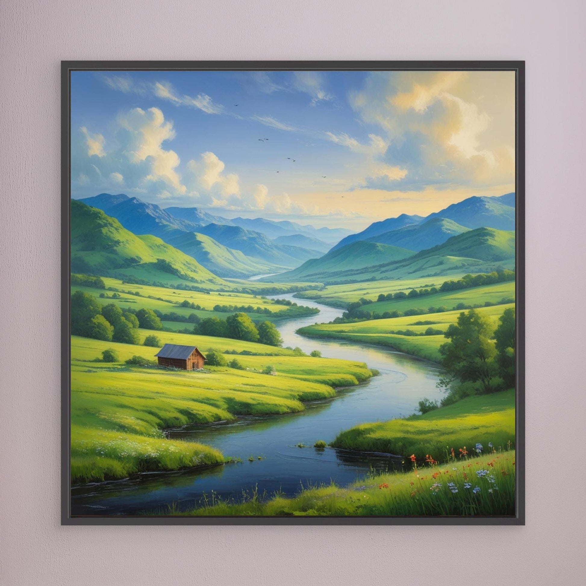 Valley of Light – Peaceful Mountain River Landscape Canvas