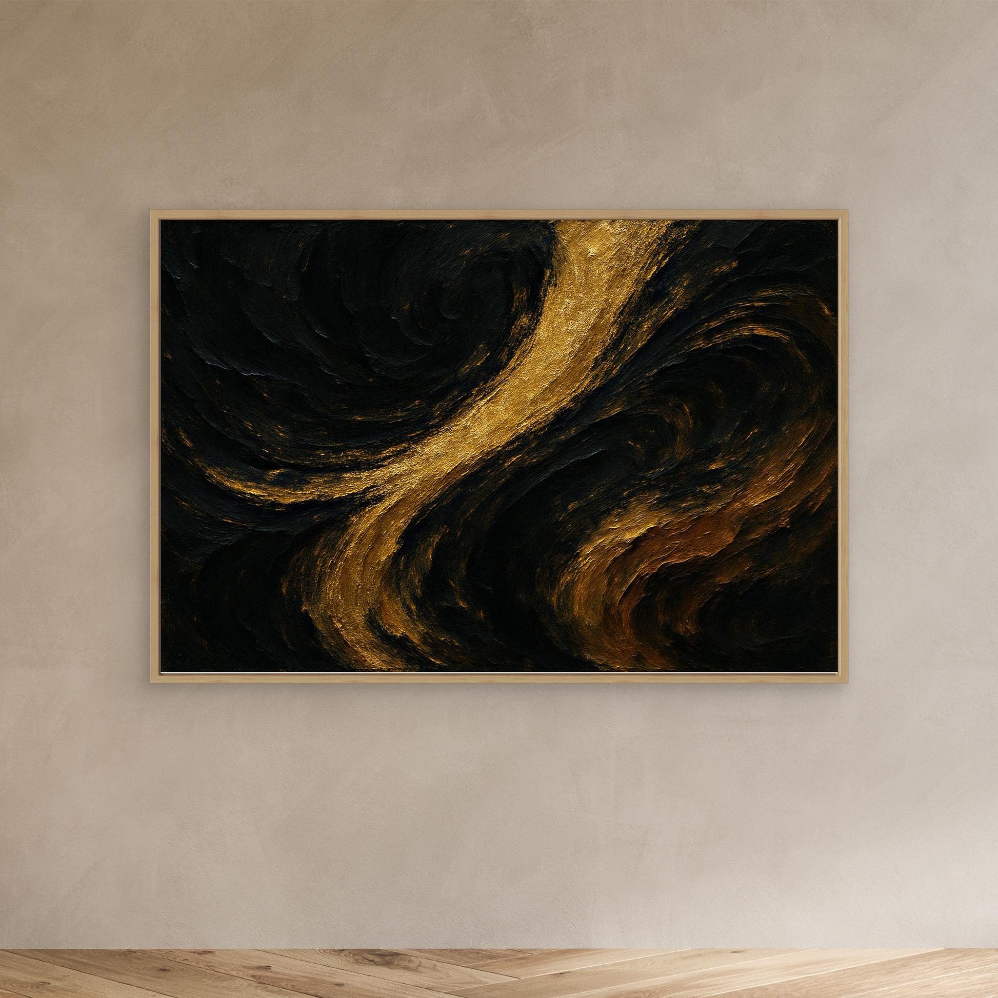 Gold and Black Abstract Canvas Wall Art – Luxury Textured Print