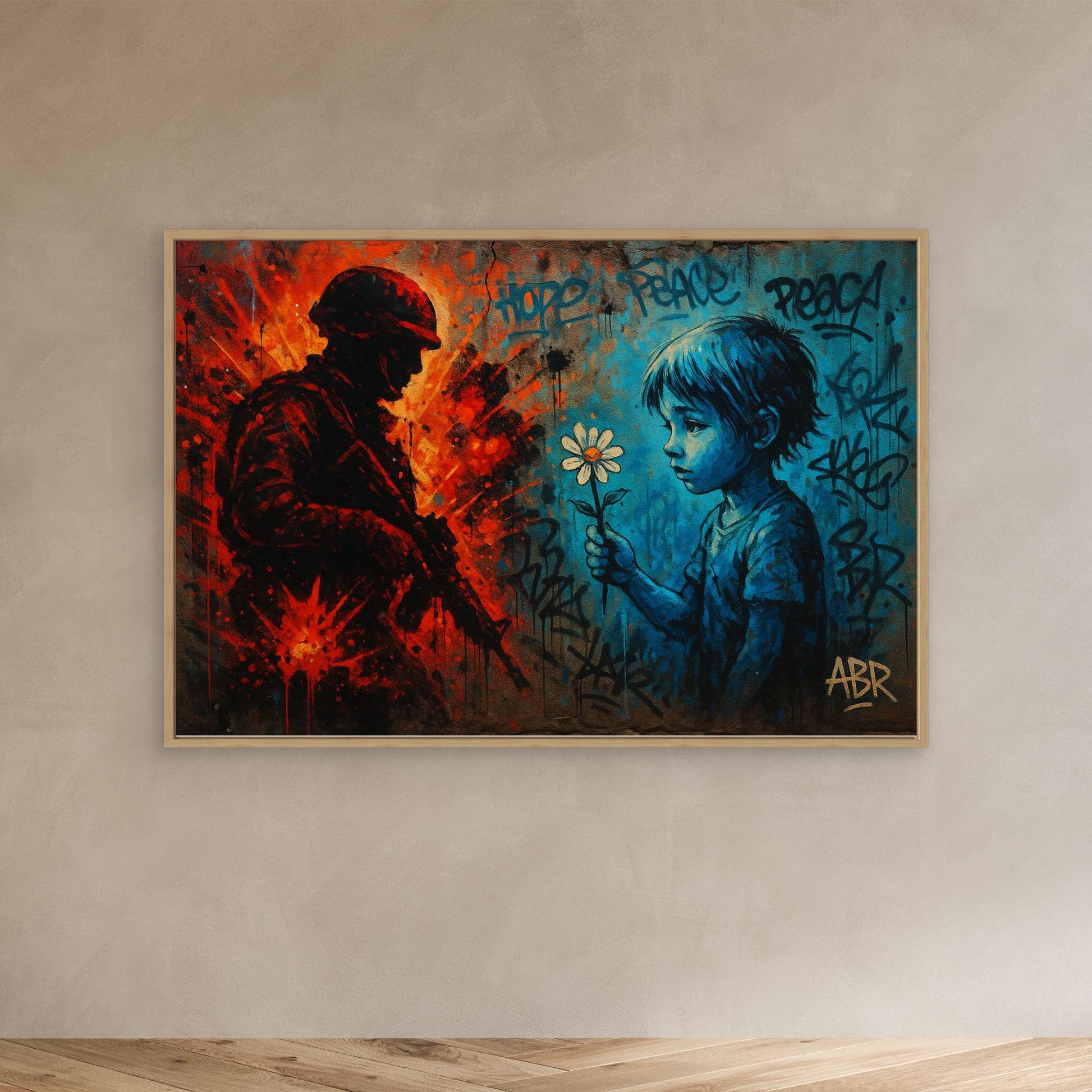 Peace vs War Canvas Wall Art – Graffiti Style Statement Print