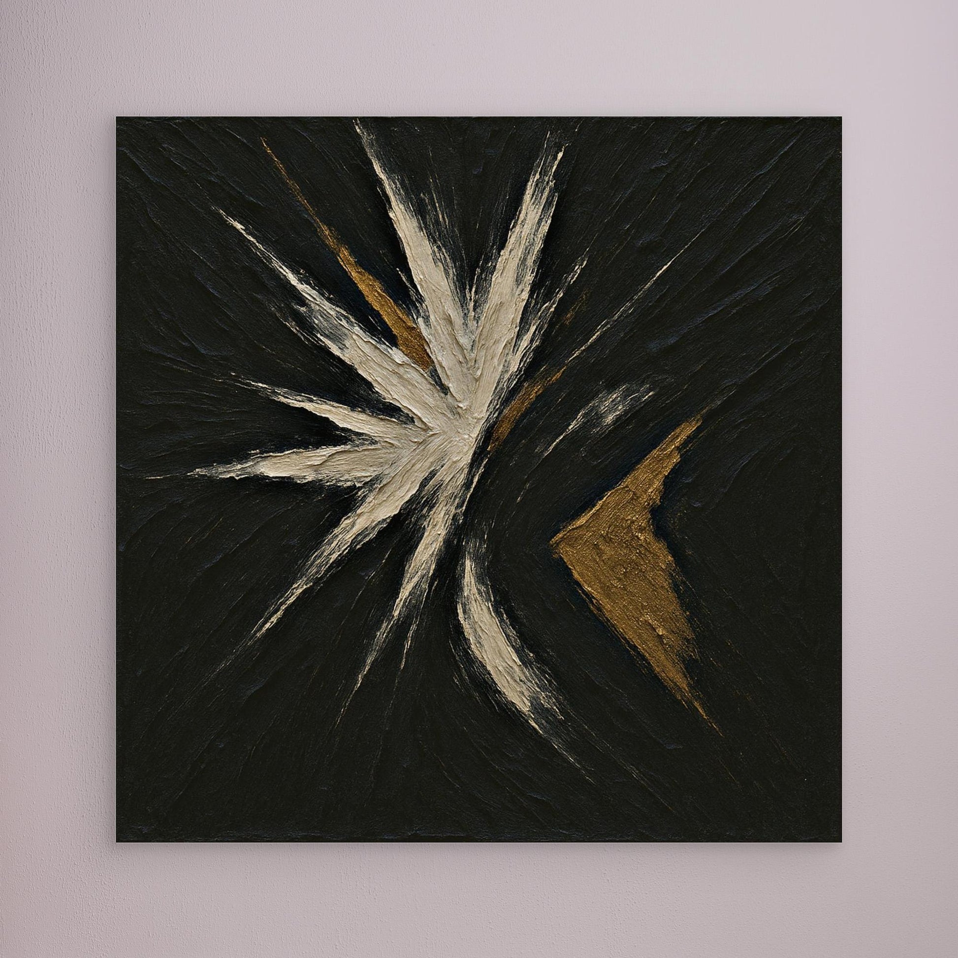 Abstract Starburst Canvas Wall Art – Black, Gold & Ivory