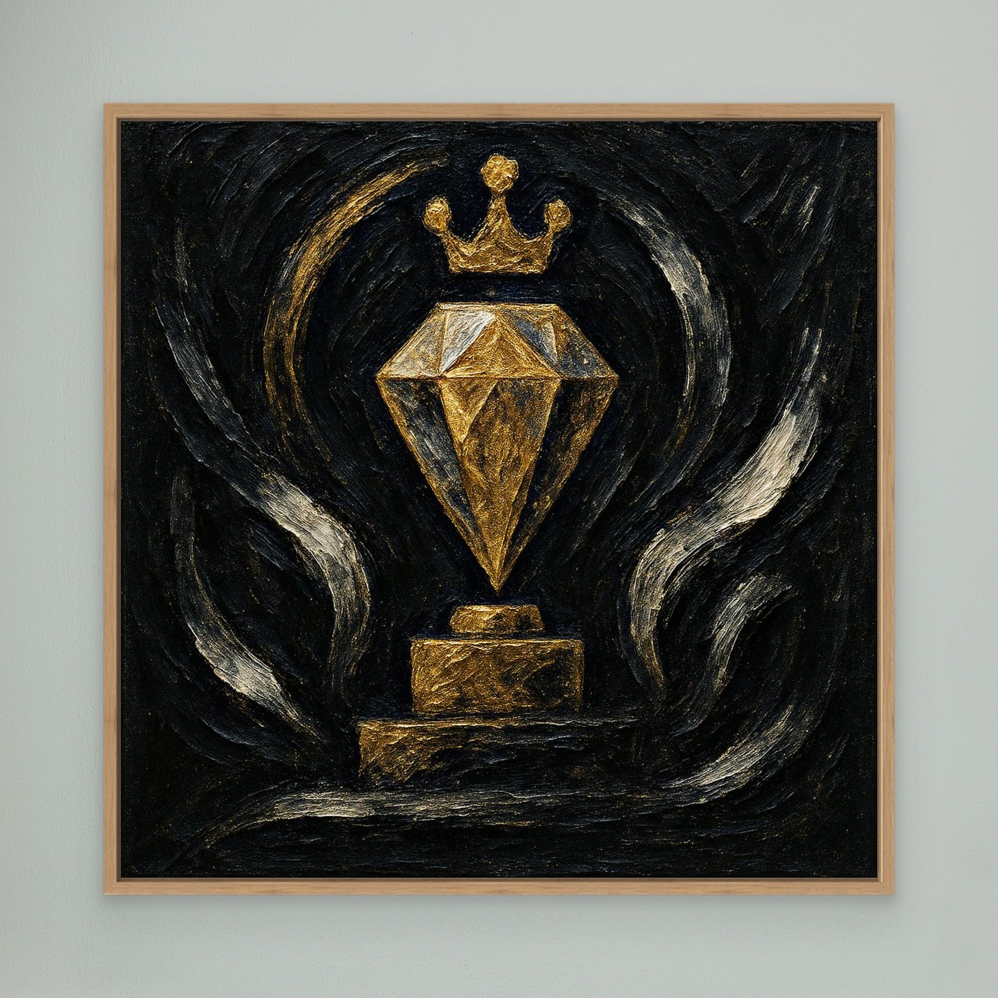 Gold Crowned Diamond – Abstract Canvas Wall Art in Black & Gold