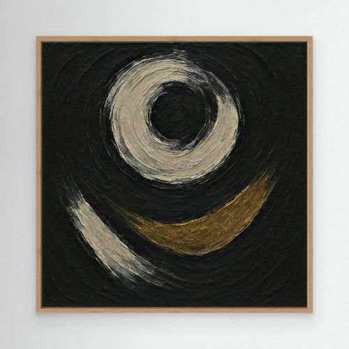 Abstract Circle Canvas Wall Art – Textured Black and Gold Print