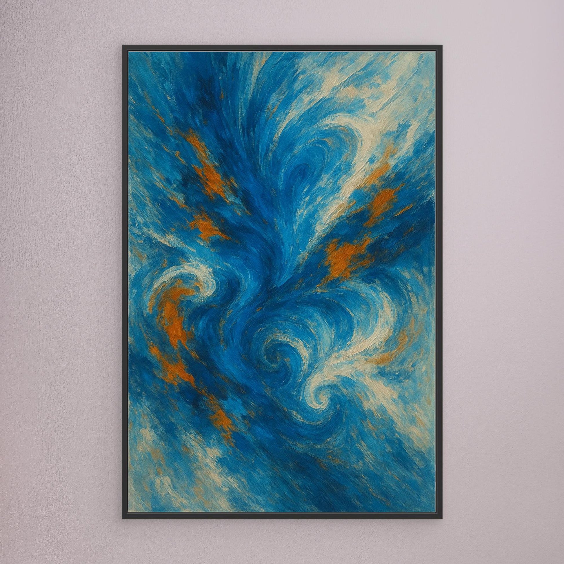 Abstract Ocean Swirl Canvas Wall Art – Blue and Orange Brush Texture