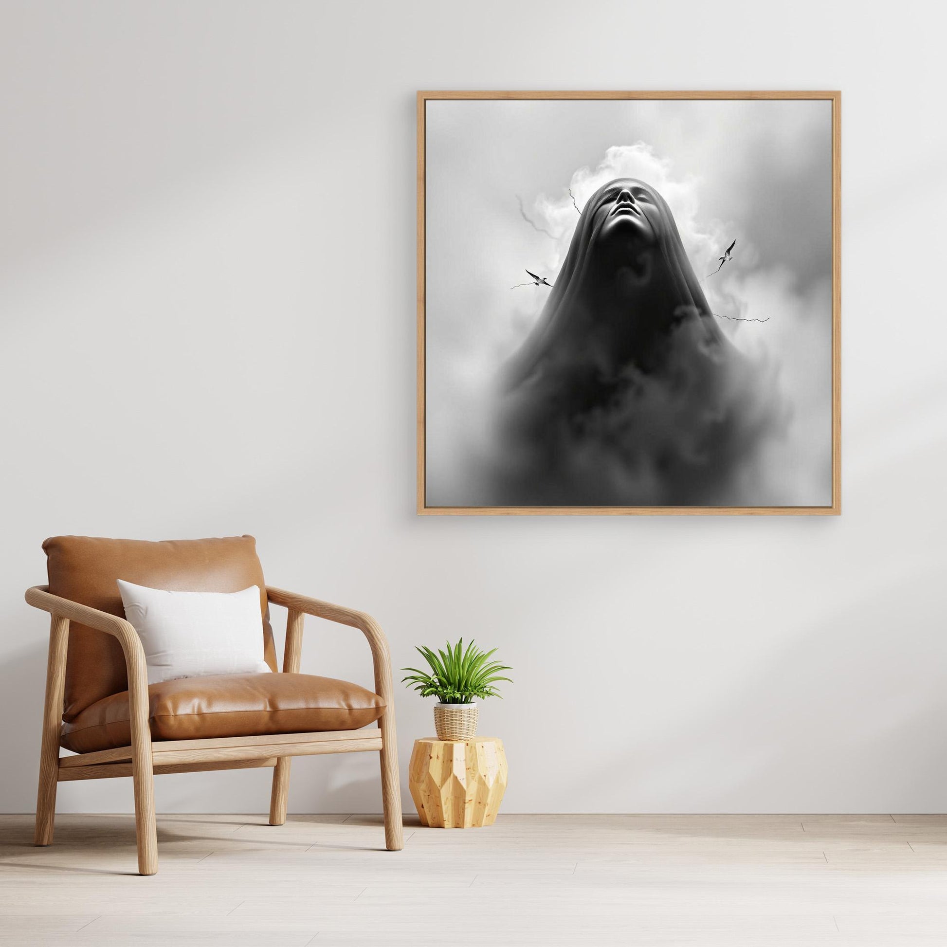 Ascension Through the Storm – Surreal Black and White Canvas Wall Art