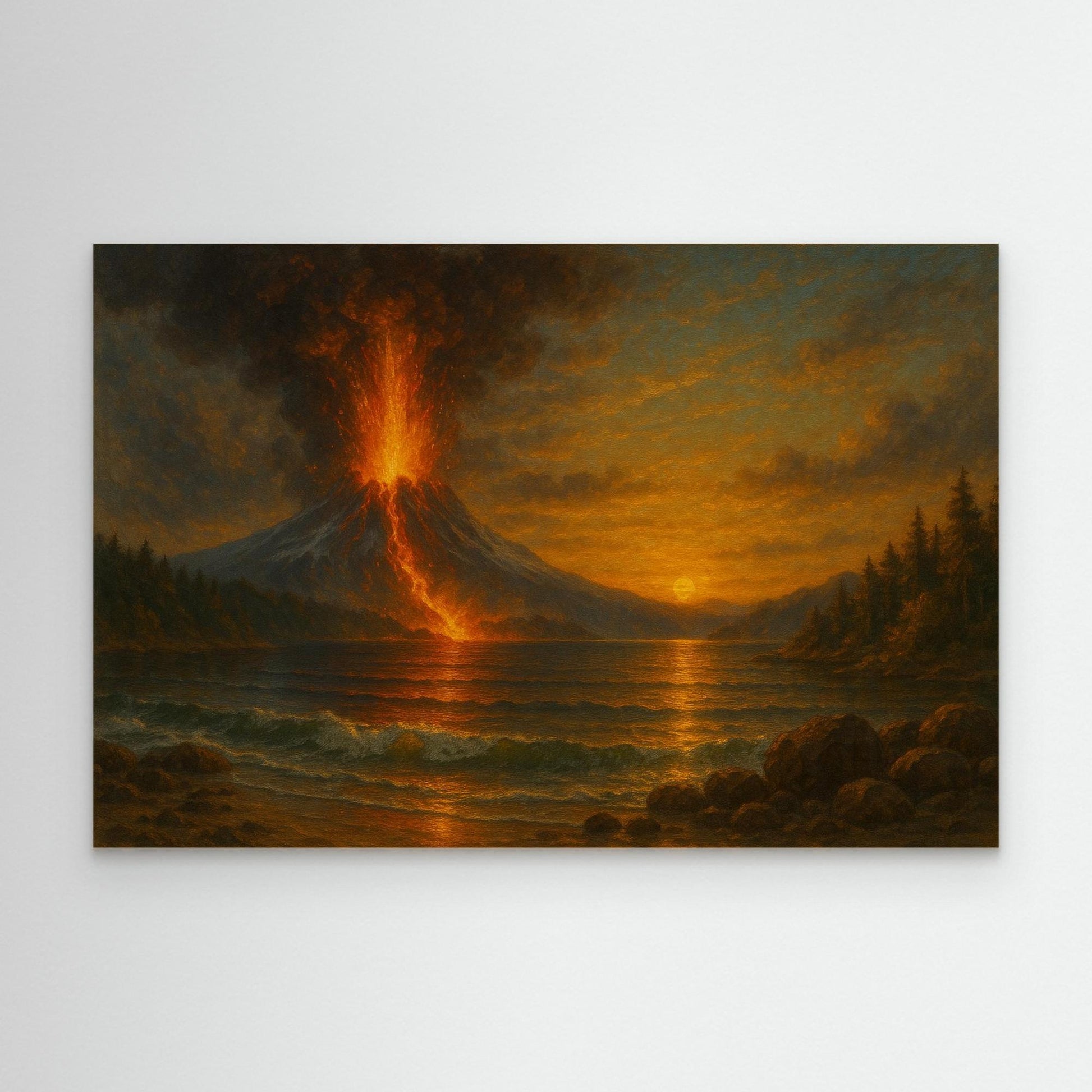 “Eruption at Sunset” – Dramatic Volcanic Landscape Canvas Wall Art