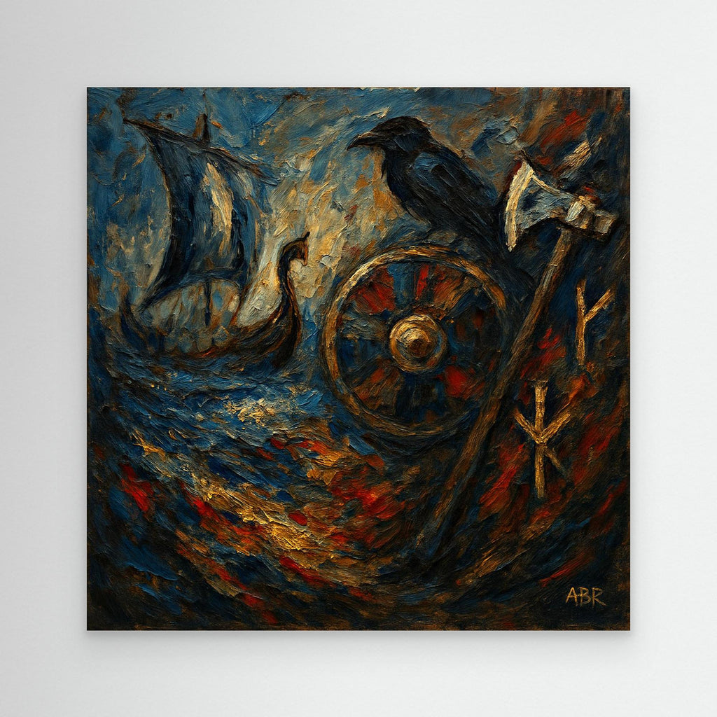 Viking Raven and Longship Canvas Print