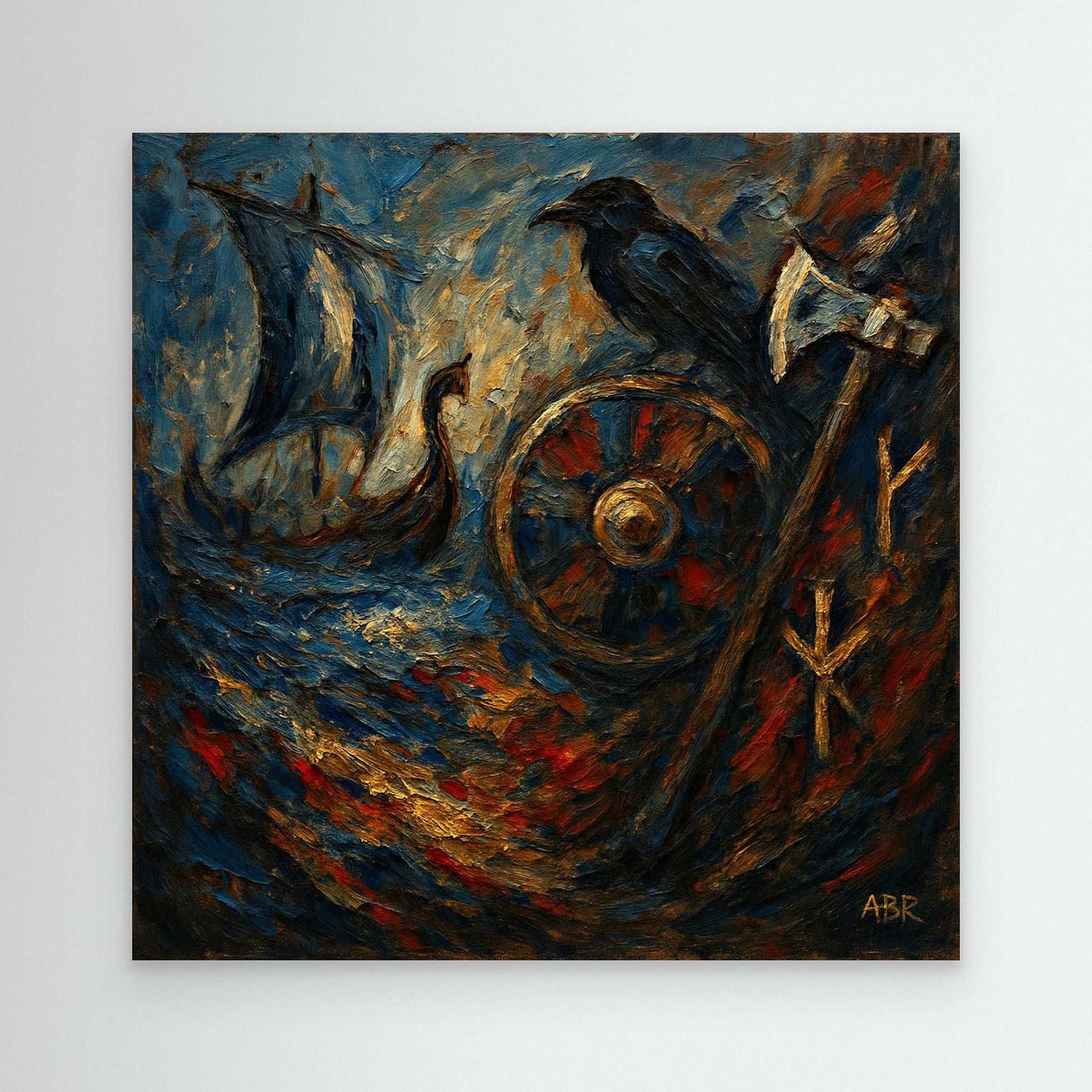 Viking Raven and Longship Canvas Print