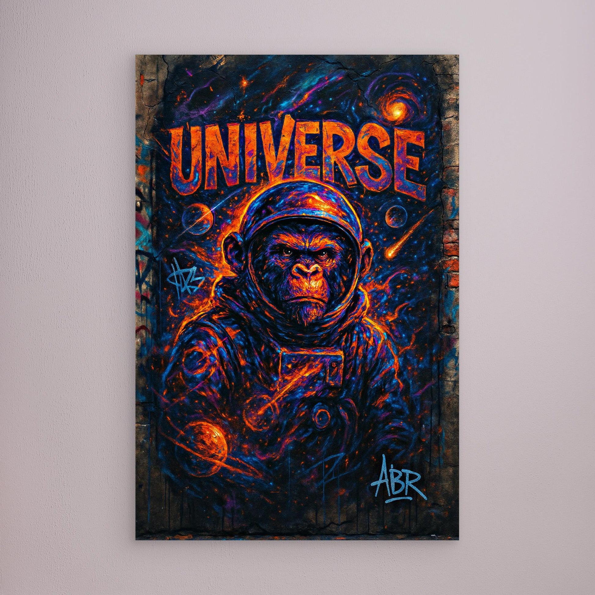 Space Gorilla Canvas Wall Art – Graffiti Style Universe Print
