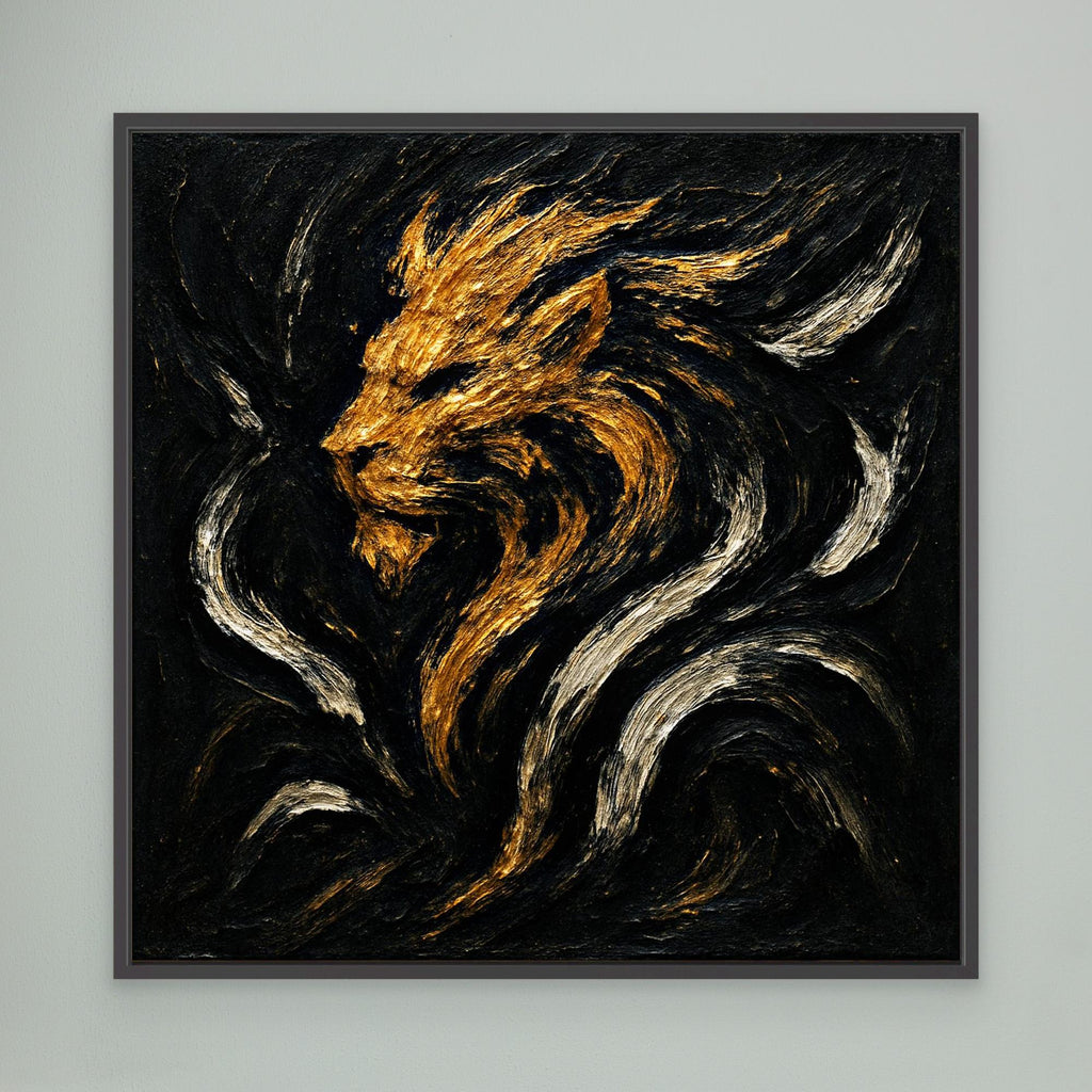 Abstract Lion Canvas Wall Art – Gold and Black Modern Print
