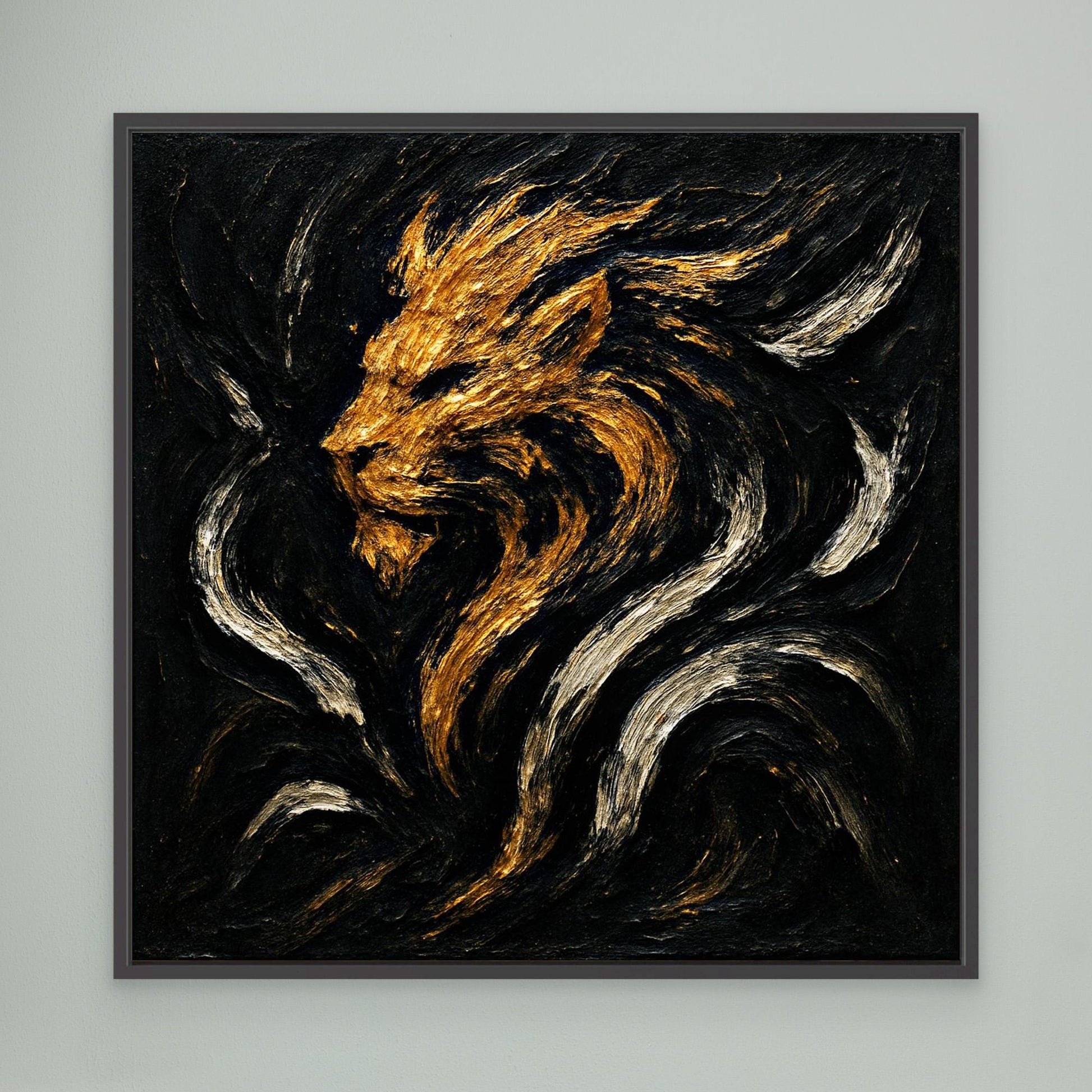 Abstract Lion Canvas Wall Art – Gold and Black Modern Print