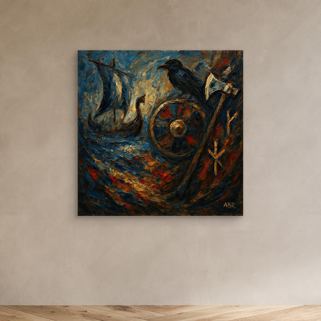 Viking Raven and Longship Canvas Print
