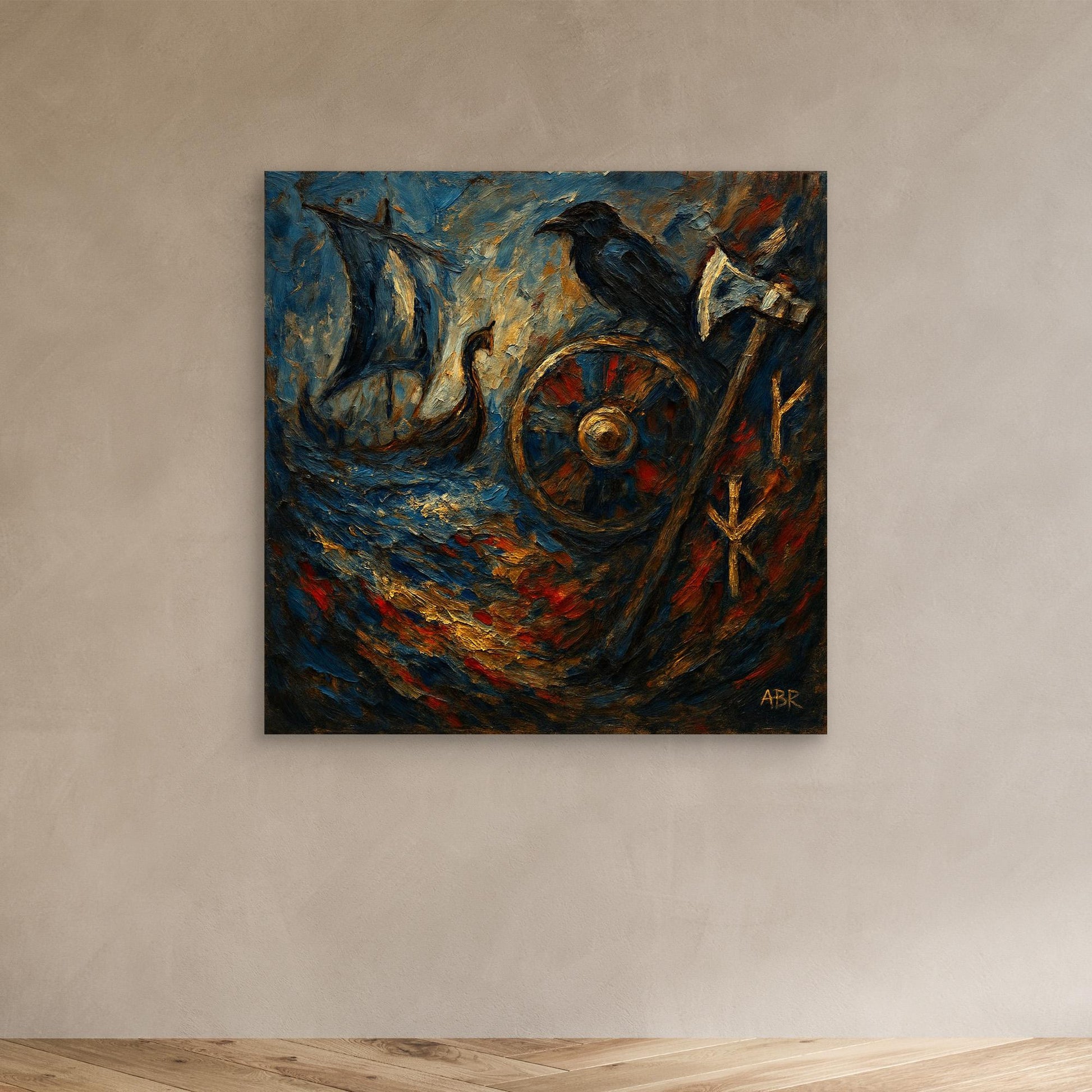 Viking Raven and Longship Canvas Print