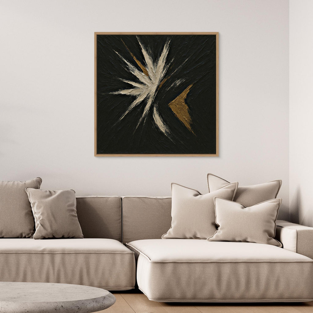 Abstract Starburst Canvas Wall Art – Black, Gold & Ivory