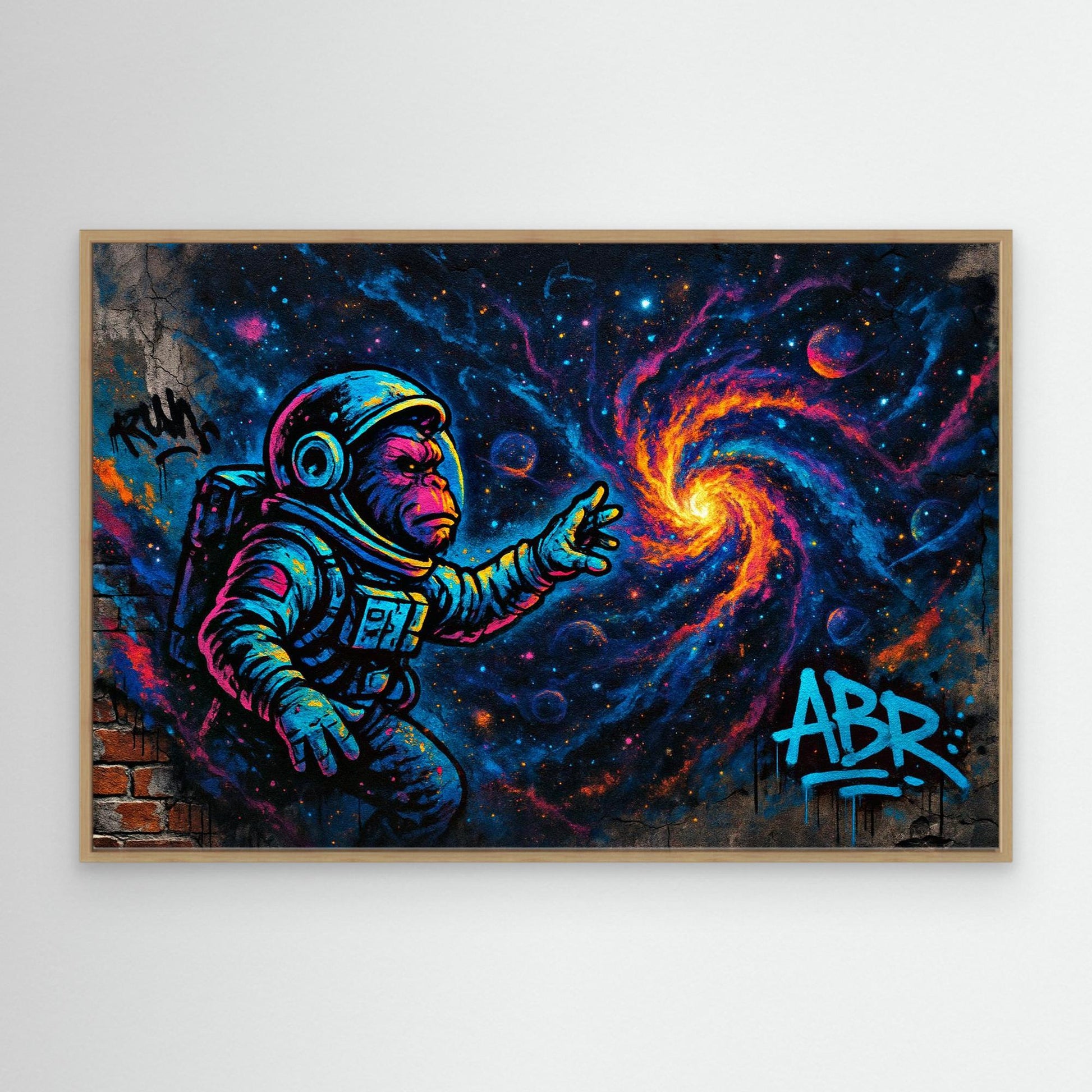 Astronaut Ape Canvas Wall Art – Neon Space Graffiti Print