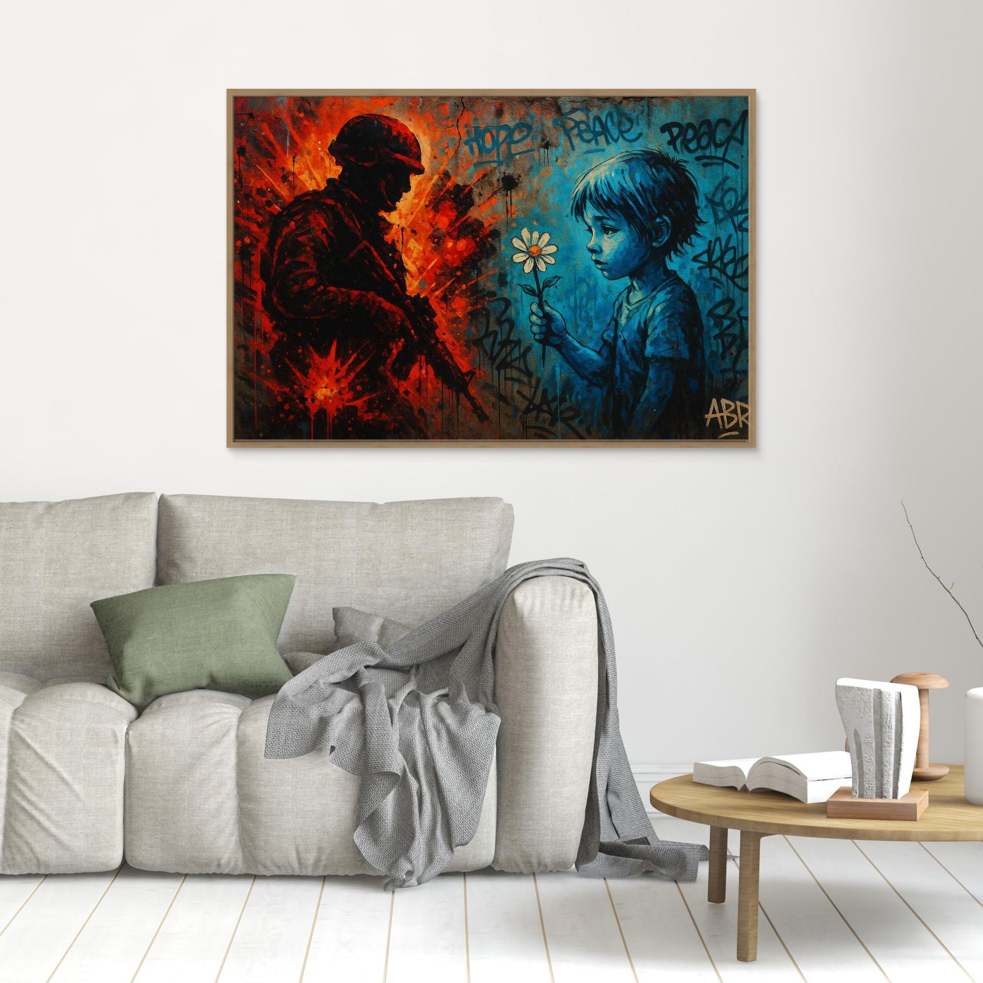 Peace vs War Canvas Wall Art – Graffiti Style Statement Print
