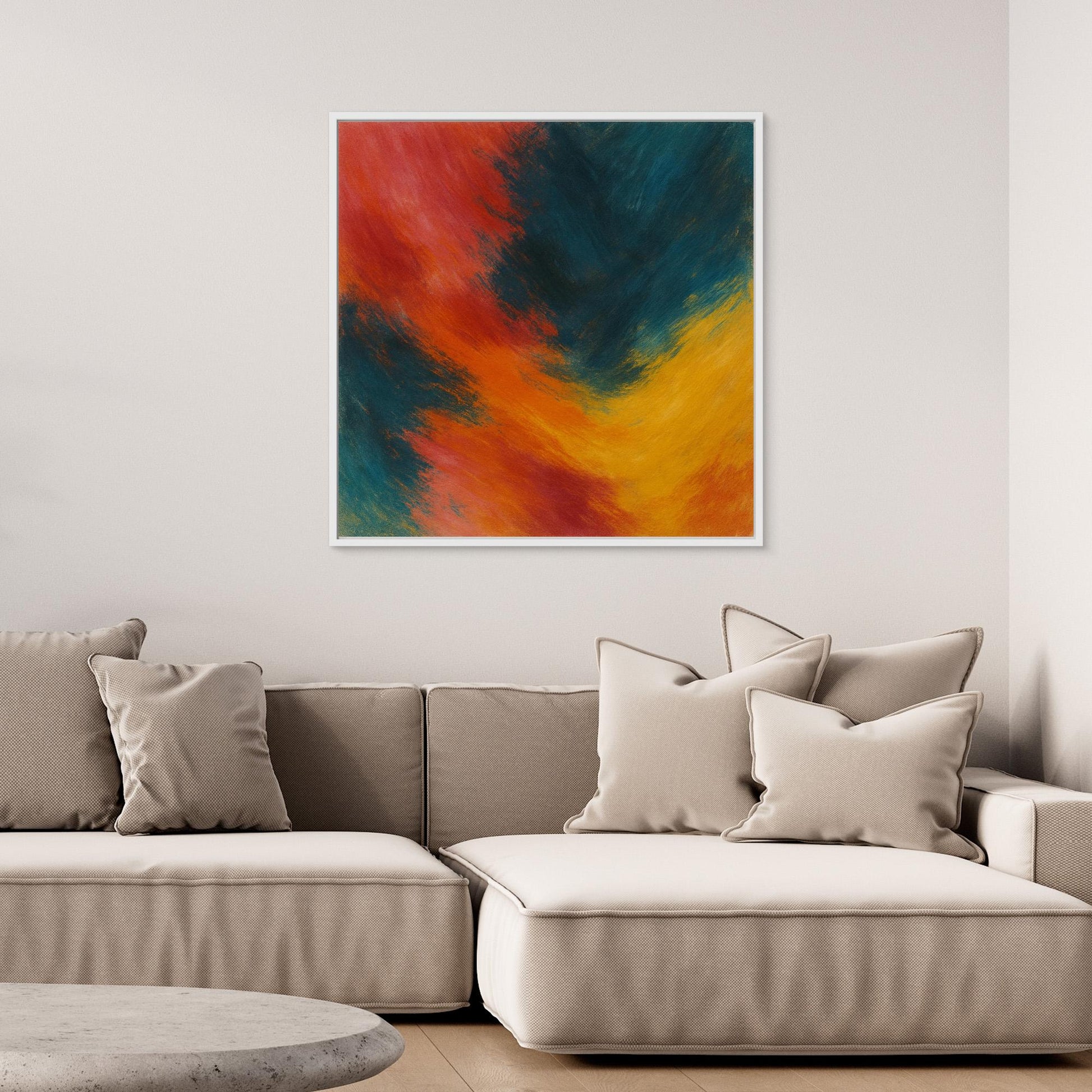 Abstract Firestorm – Red, Blue & Yellow Canvas Wall Art Print