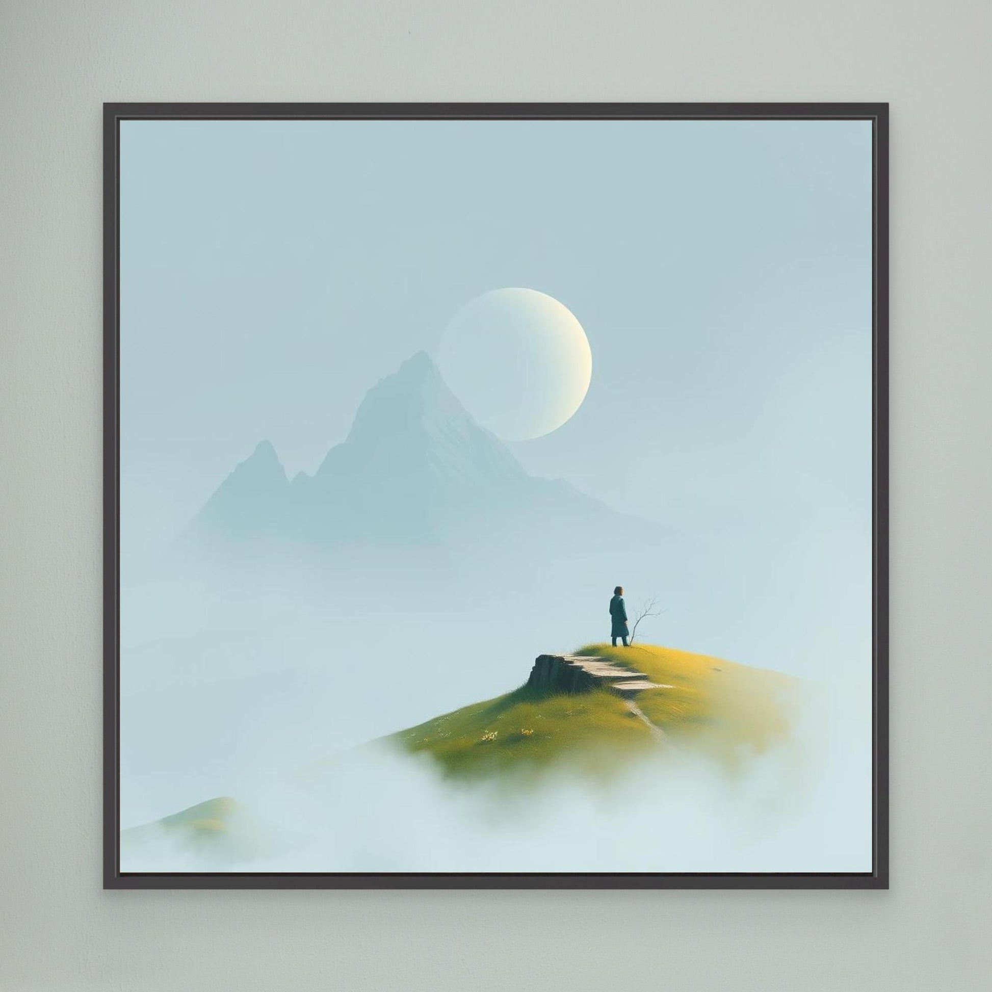 Solitude in the Mist – Minimalist Mountain Landscape Canvas Wall Art