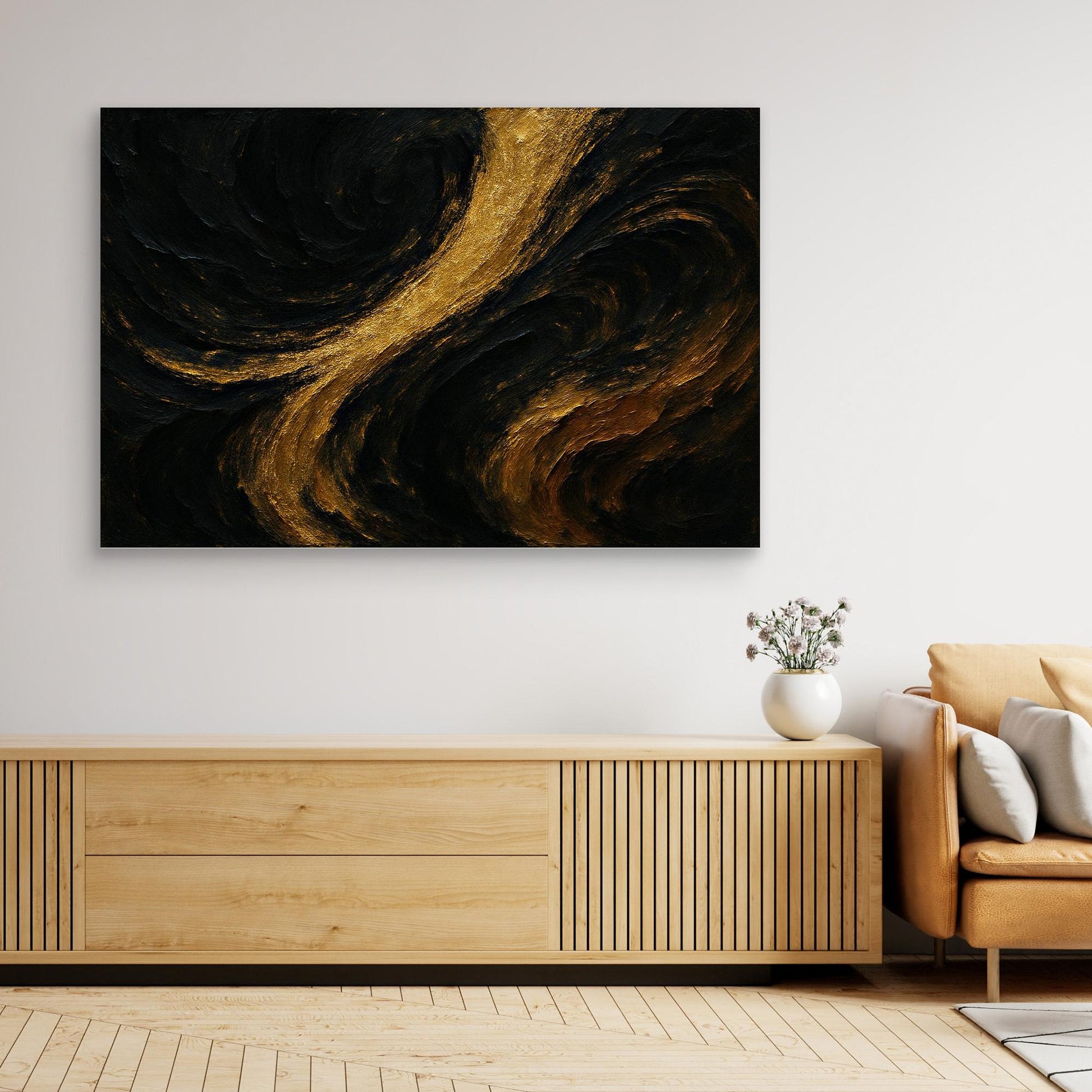 Gold and Black Abstract Canvas Wall Art – Luxury Textured Print