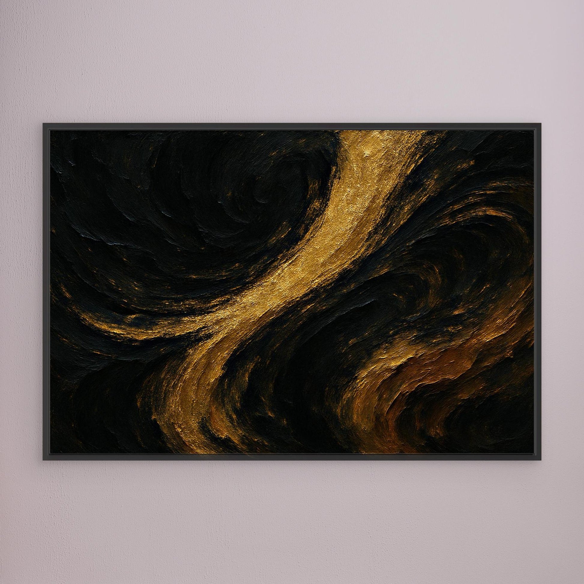 Gold and Black Abstract Canvas Wall Art – Luxury Textured Print
