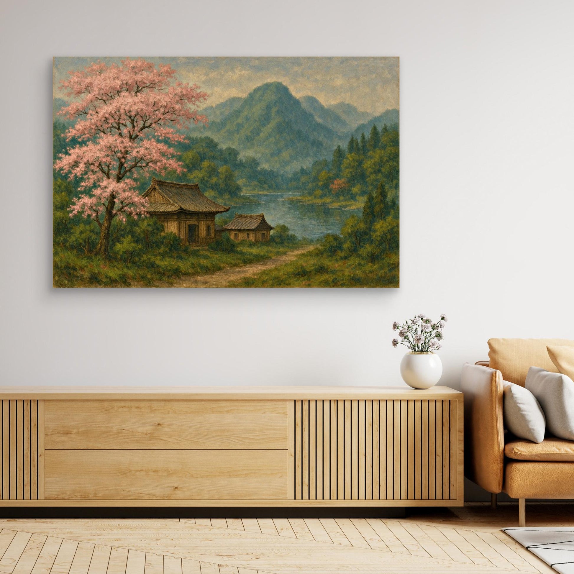 Cherry Blossom Tranquility – Japanese Nature Canvas Wall Art