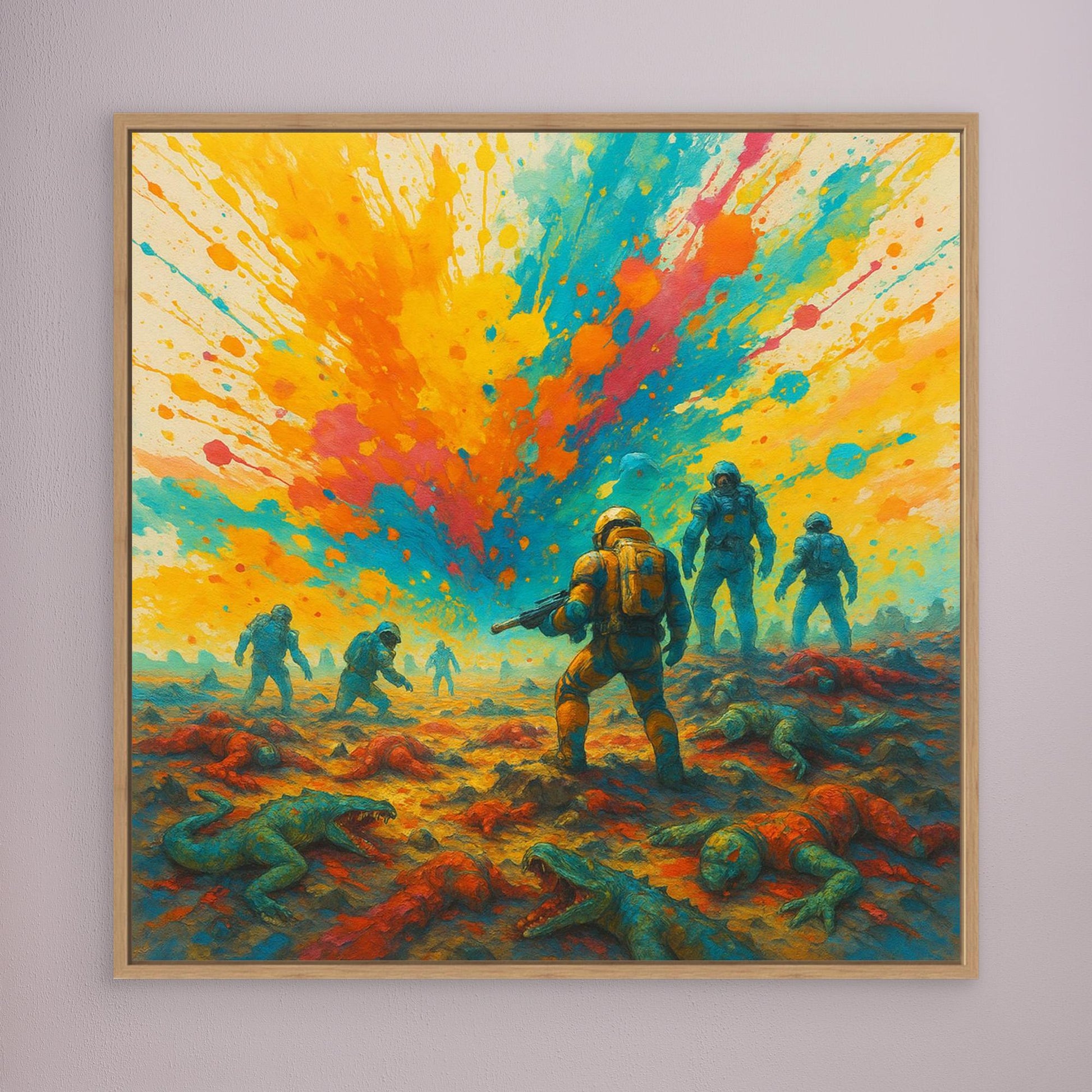 Galactic Apes: Explosion of Victory – Colorful Sci-Fi Canvas Wall Art Print