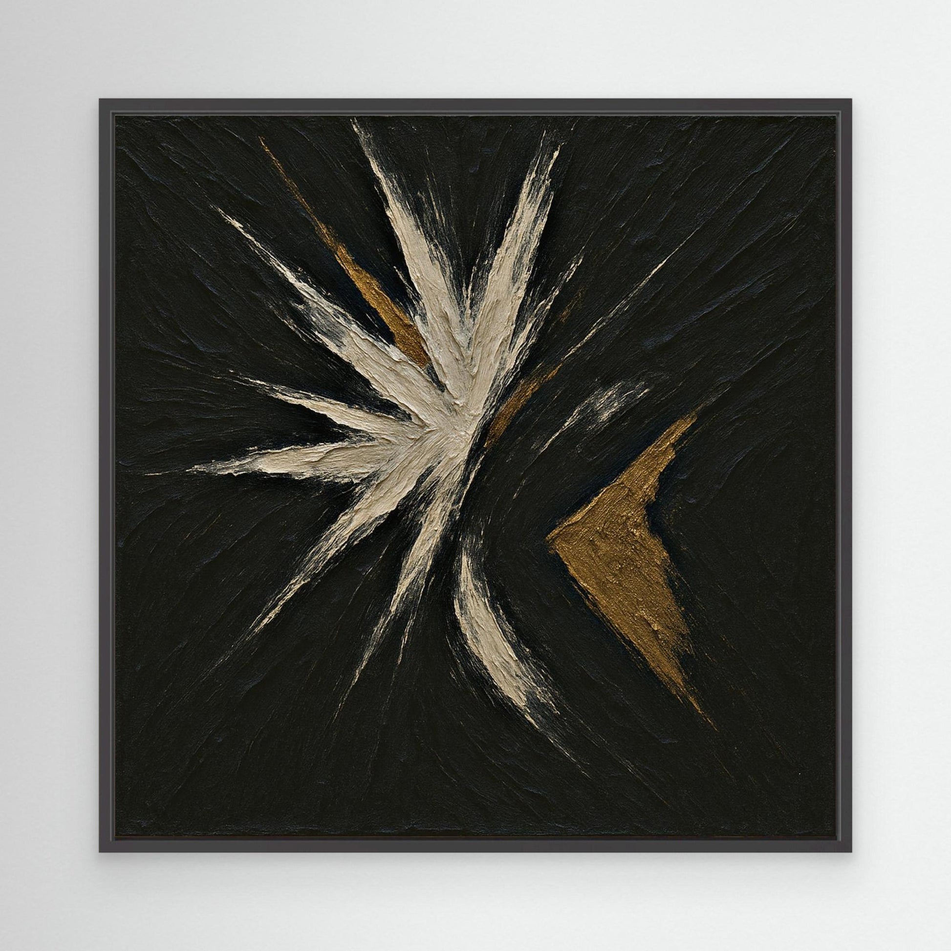 Abstract Starburst Canvas Wall Art – Black, Gold & Ivory